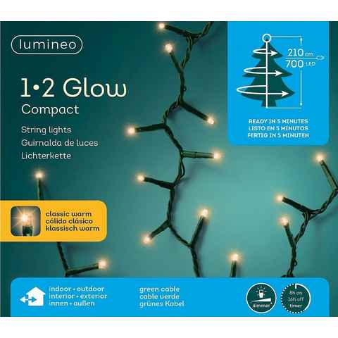 Lumineo LED-Lichterkette Lumineo Lichterkette 1-2 Glow Compact 700LED 2,1m klassisch warm, grün, Dimmbar, Timer, Indoor, Outdoor, IP44-Schutz