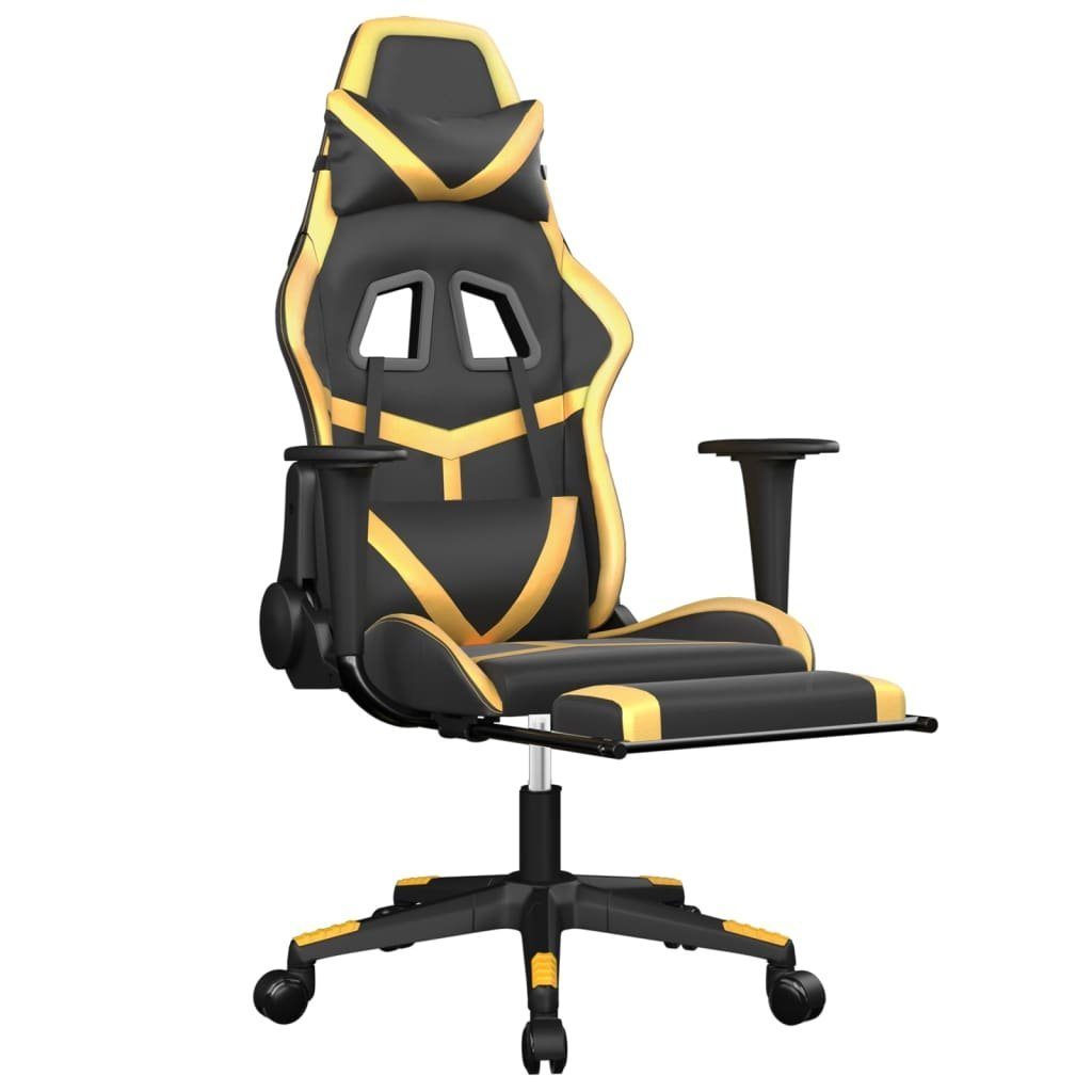 furnicato Gaming-Stuhl mit Massage St) Golden Schwarz Fußstütze & (1 Kunstleder