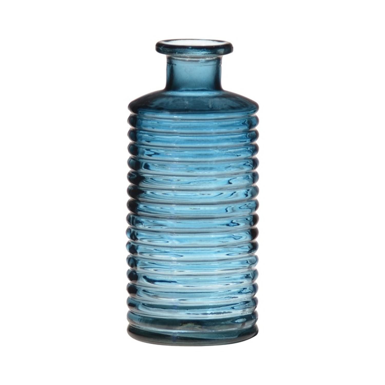 INNA-Glas Dekovase Glas Dekoflasche Stuart mit Rillen, blau-klar, 31cm, Ø14,5cm