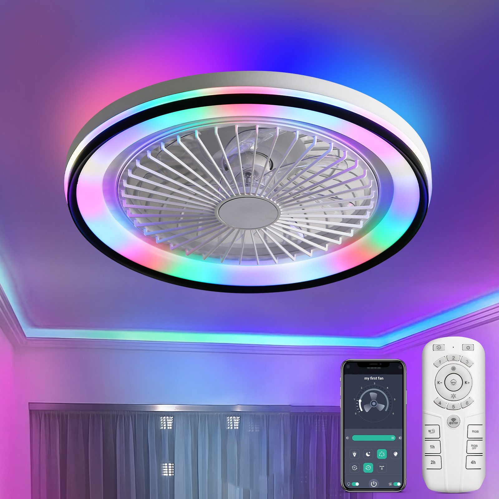 Sofucor Deckenventilator mit RGB Licht, DC, 48,26 cm, 7 ABS-Flügel, Fernbed günstig online kaufen