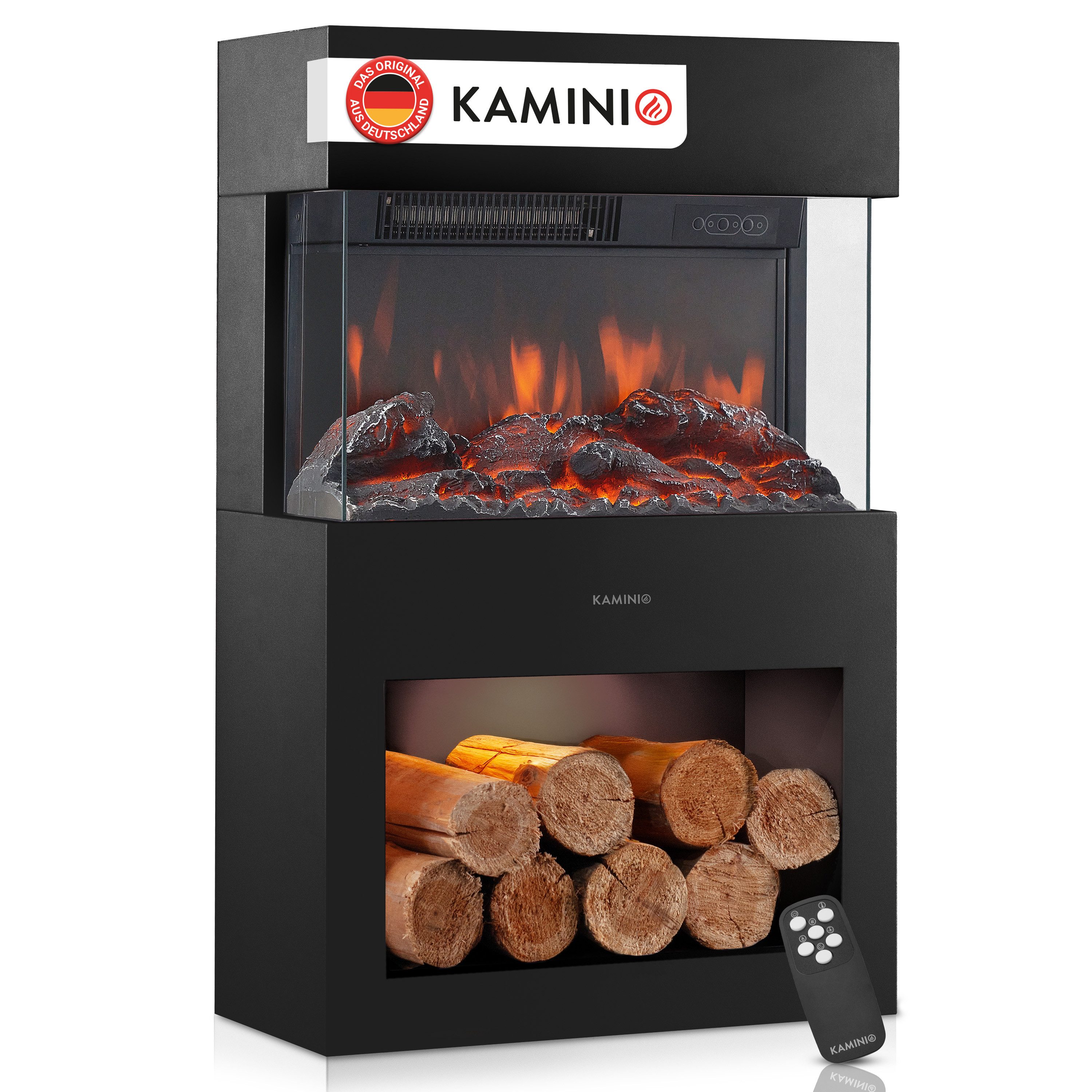 KAMINIO Elektrokamin HENRI, Elektrischer Kamin mit 3D-Flammeneffekt, Heizung 1800W