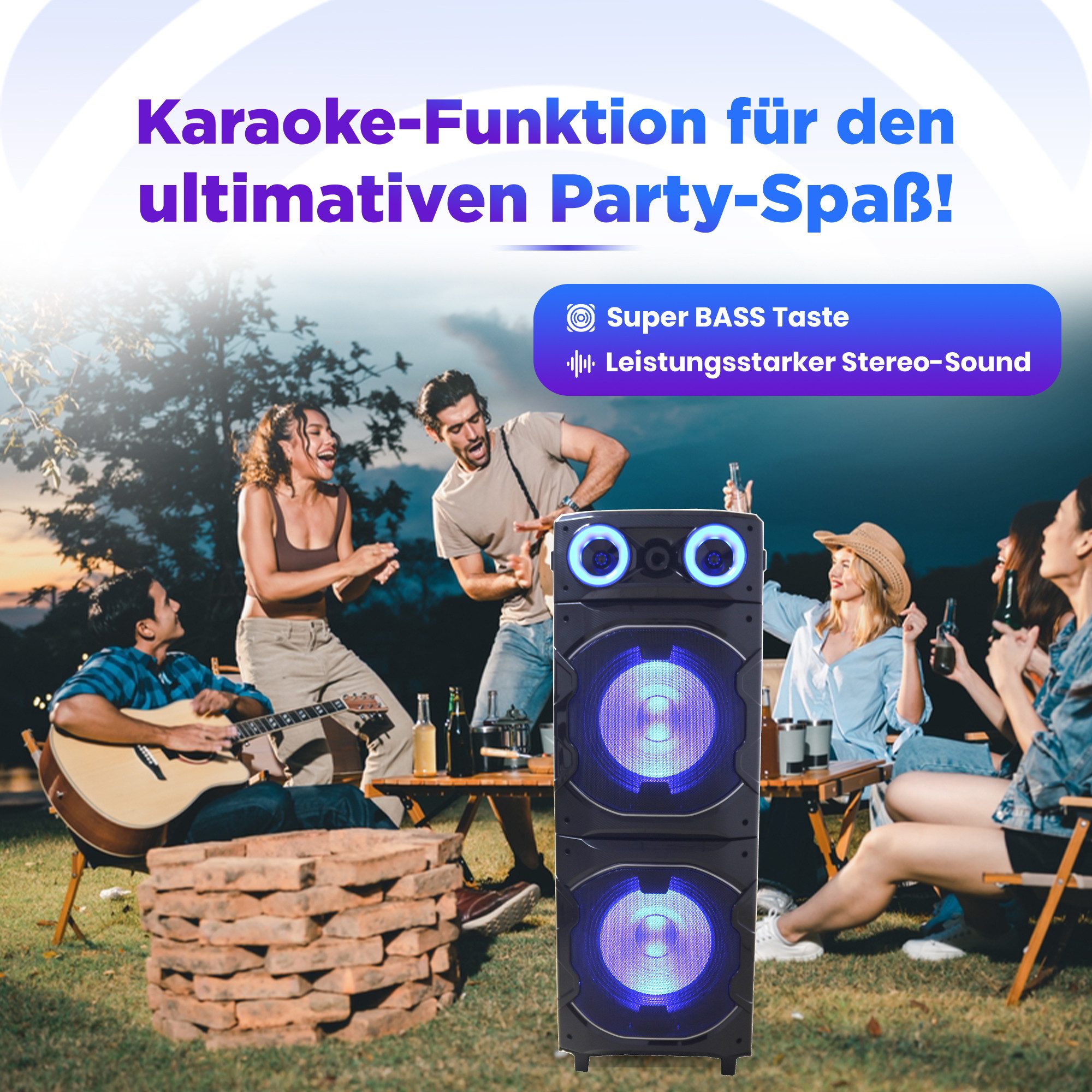 Reflexion PS25BT Jumbo DJ Karaoke PA-Anlage Party-Lautsprecher (Bluetooth, 1200 W, Bluetooth, Radio, Karaoke, Disco-Licht Effekte, Super BASS-Taste)