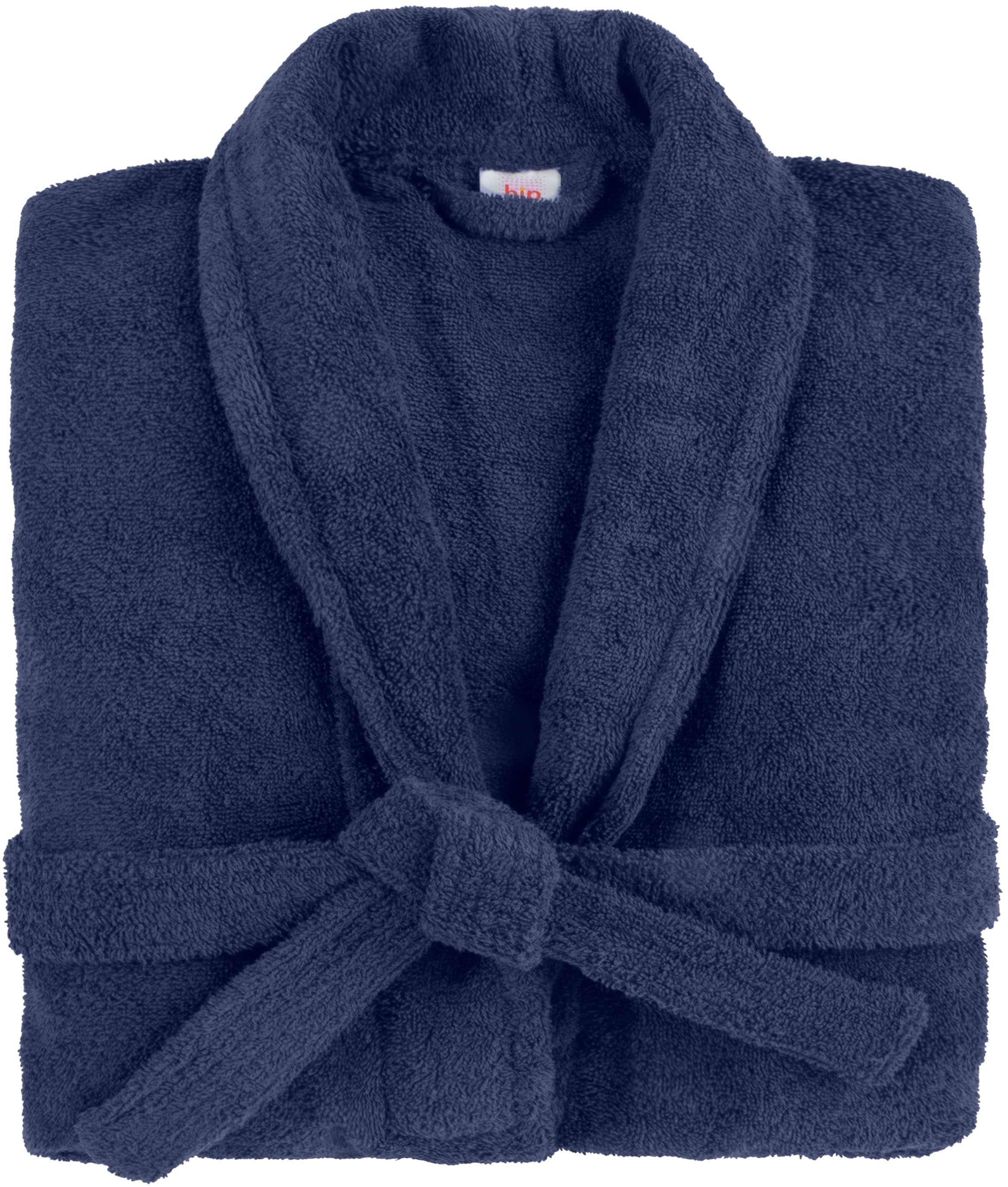 hip Unisex-Bademantel Hip Bathrobe uni - Blue, Midilänge, Walkfrottee, Schalkragen, Gürtel, Schalkragen, Gürtel, Taschen, Baumwolle, Frottee, Weich