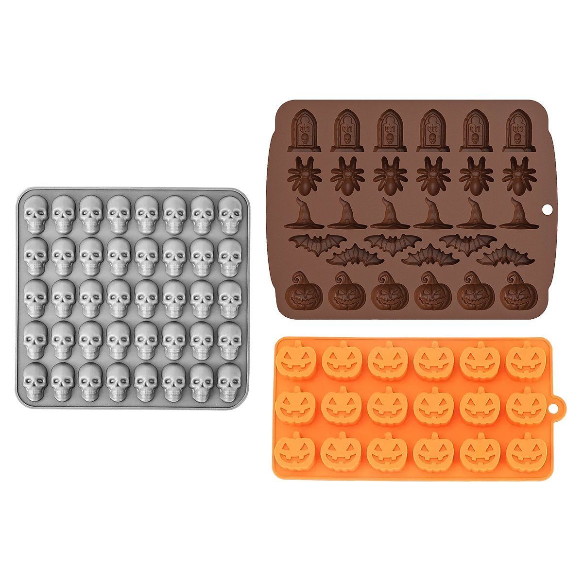 Metamorph Eiswürfelform Halloween Silikonformen Set Mini Totenköpfe, Kürbi