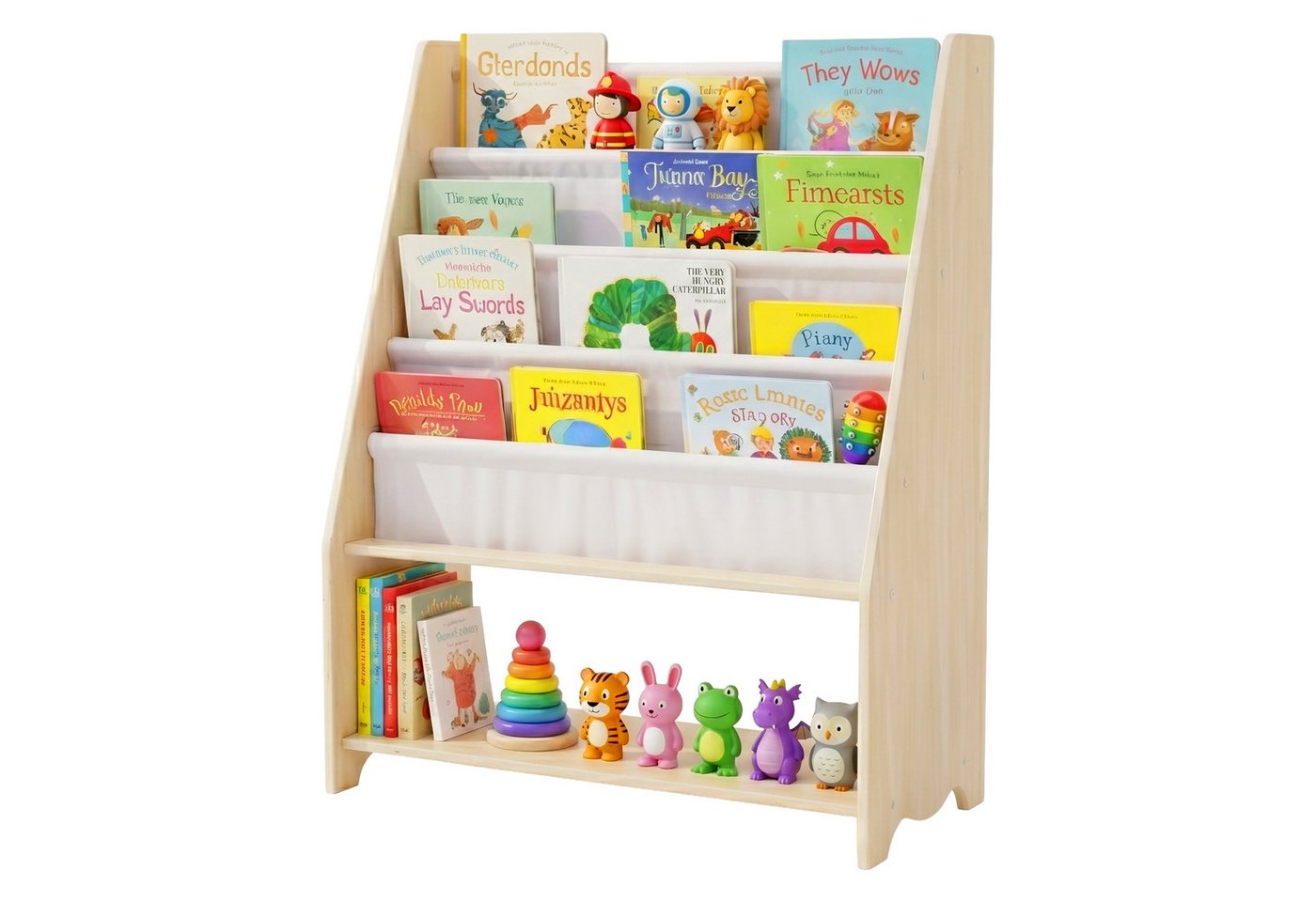 relaxdays Kinderregal Bücherregal Kinder 4 Stofftaschen, 1-tlg., B