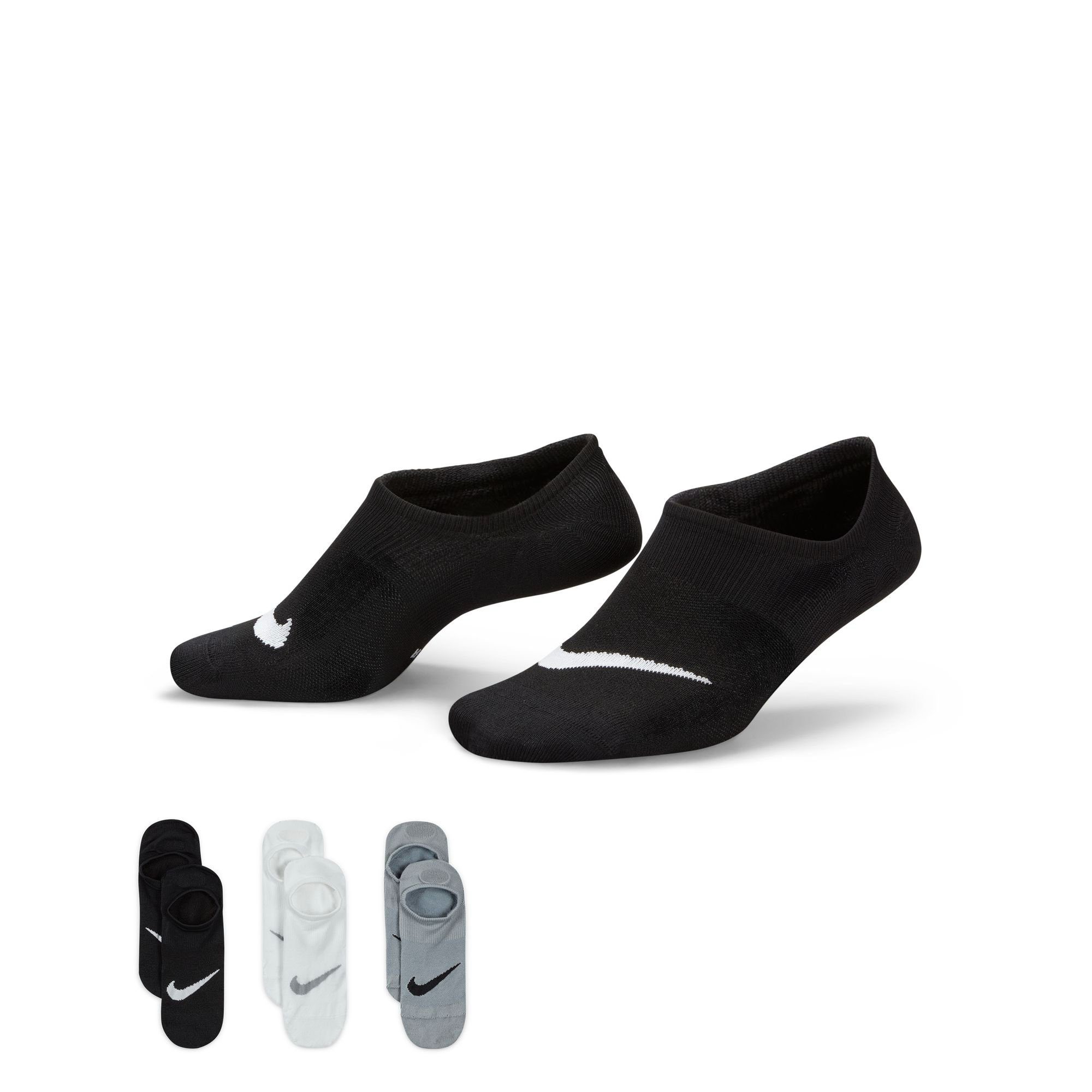 grau, Füßlinge atmungsaktivem 1x (3-Paar) Nike mit Mesh 1x schwarz, 1x weiß