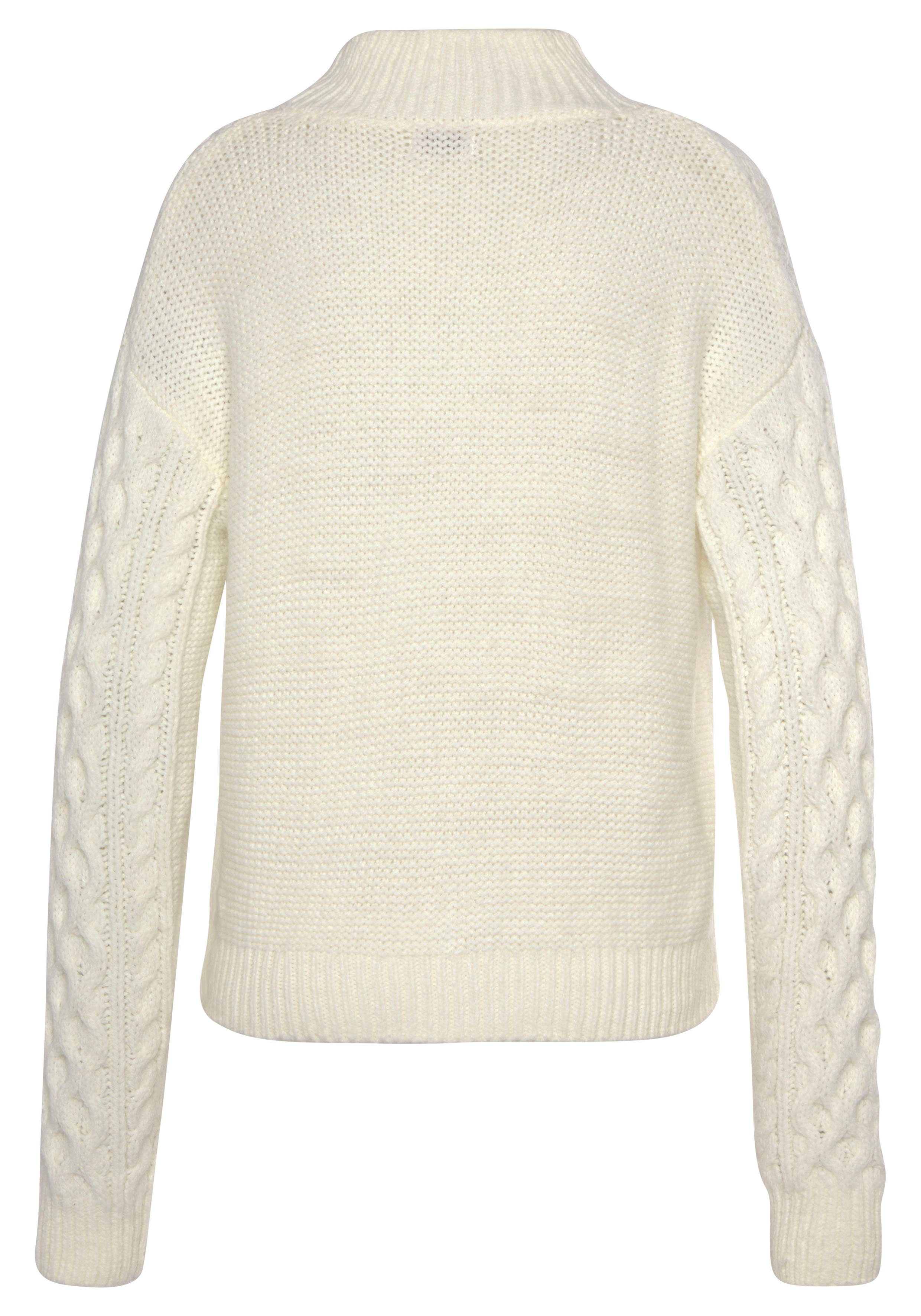 Buffalo Stehkragenpullover mit Zopfmuster, Winterpullover, Basic