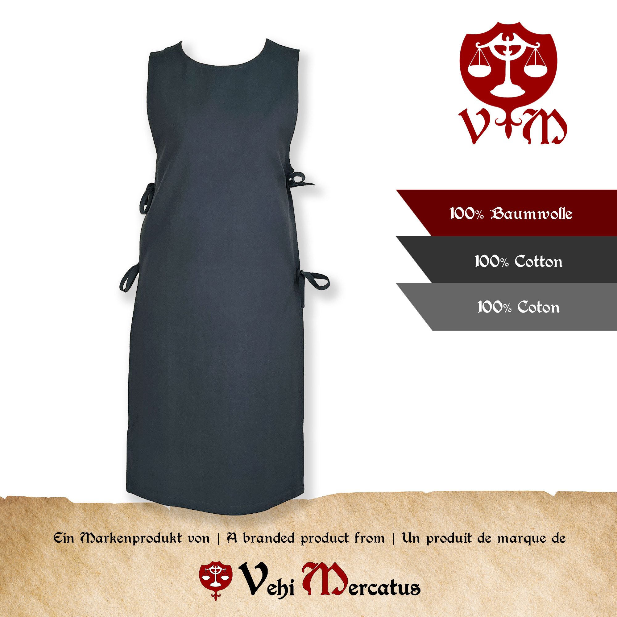 Vehi Mercatus Burgfräulein-Kostüm Klassisches Wikinger Überkleid blau "Lykke"