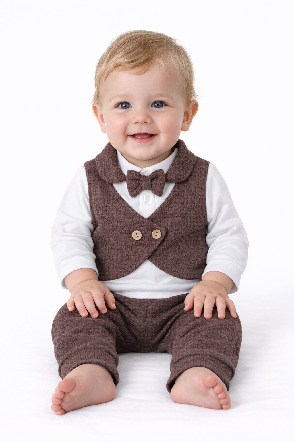 Lorey Medtec Neugeborenen-Geschenkset Jungen Outfit, 2er Set, Langarmshirt, Hose, 100% Baumwolle, Weiß/Braun (Langarmshirt + Hose)