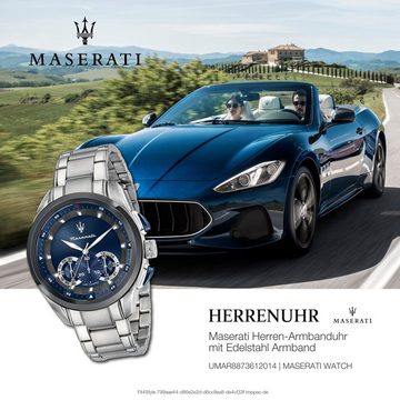 MASERATI Chronograph Maserati Herrenuhr Chronograph, Herrenuhr rund, groß (ca. 55x45mm) Edelstahlarmband, Made-In Italy