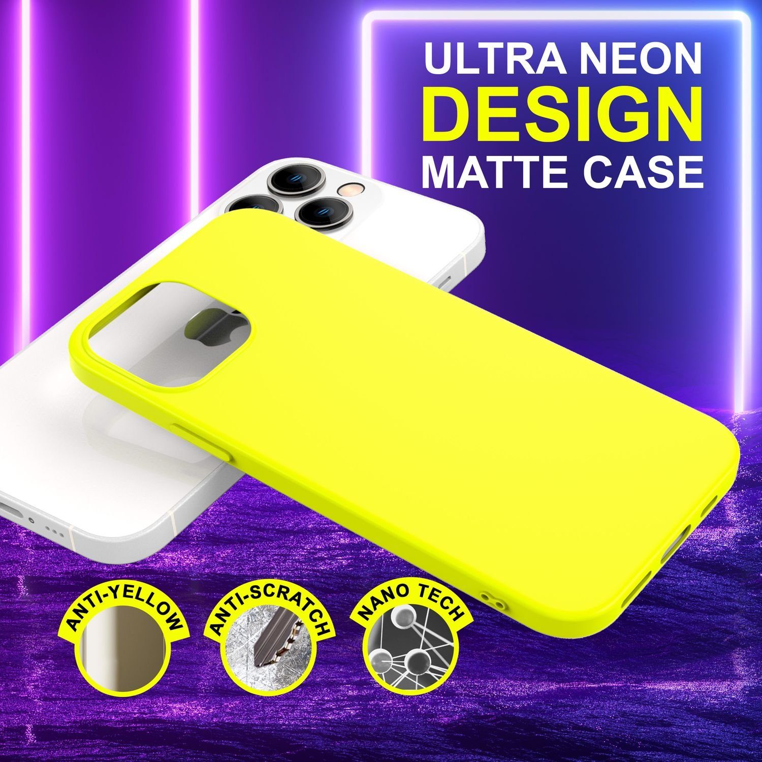 Nalia Smartphone-Hülle Apple iPhone 14 Pro 15,5 cm (6,1 Zoll), Neon Silikon Hülle / Bunt Leuchtend / Rutschfest / Flexibel / Weich