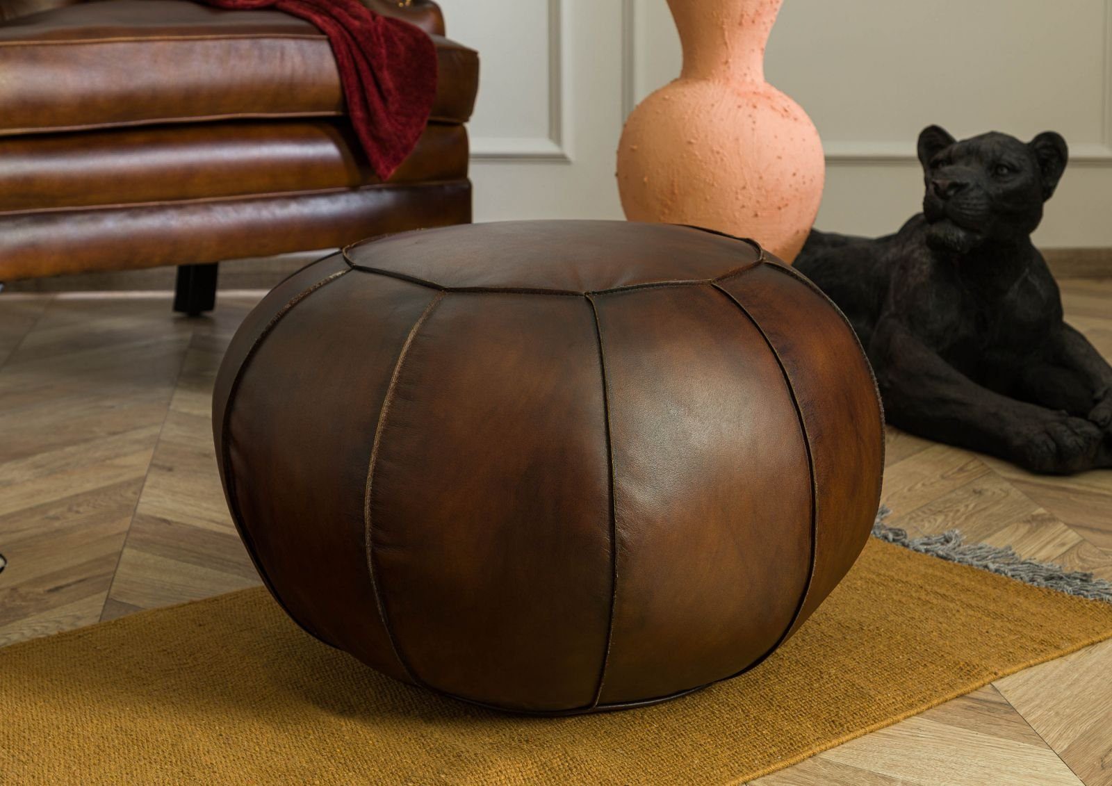 Massivmoebel24 Hocker CHESTERFIELD (Pouf Hocker Echtleder 58x58x38 braun CHESTERFIELD #19), Pouf Hocker Echtleder 58x58x38 braun CHESTERFIELD #19