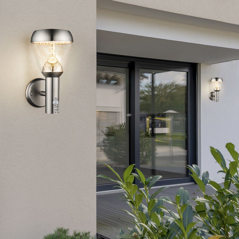 etc-shop Außen-Wandleuchte, Edelstahl Warmweiß, inklusive, LED Sensor Fassaden Außen Leuchte Strahler Garten Wand Leuchtmittel