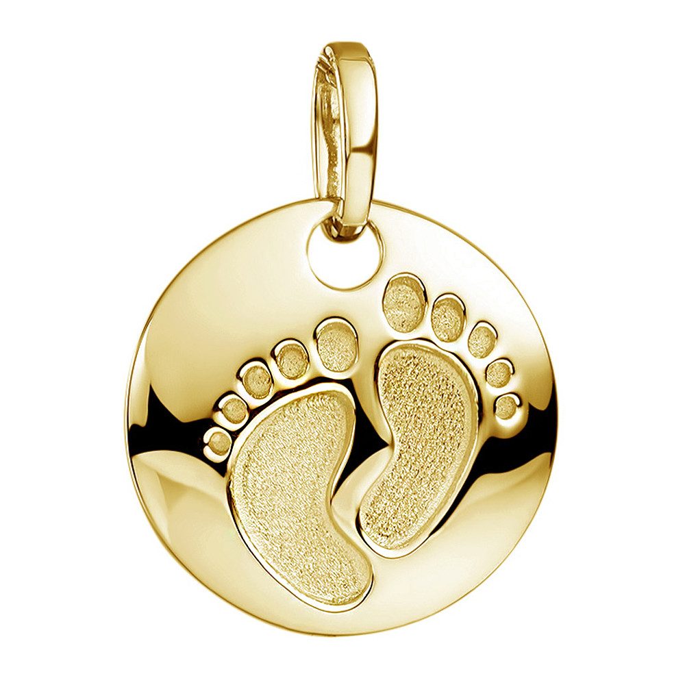 Materia Runder Anhänger Damen Gelbgold Baby Füße Geburt KA-454, Sterlingsilber, vergoldet