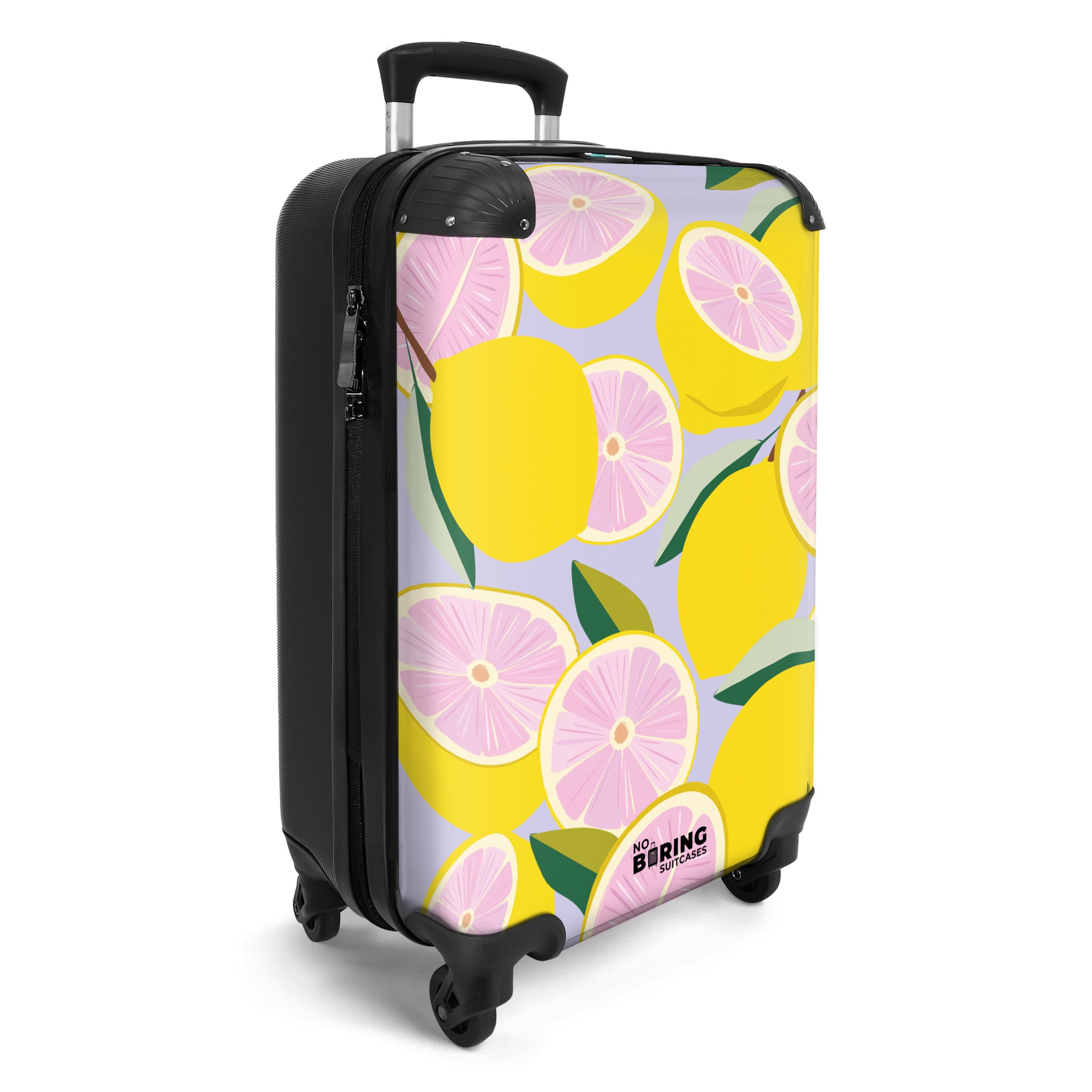 NoBoringSuitcases.com© Hartschalen-Trolley Lila mit gelben rosa günstig online kaufen