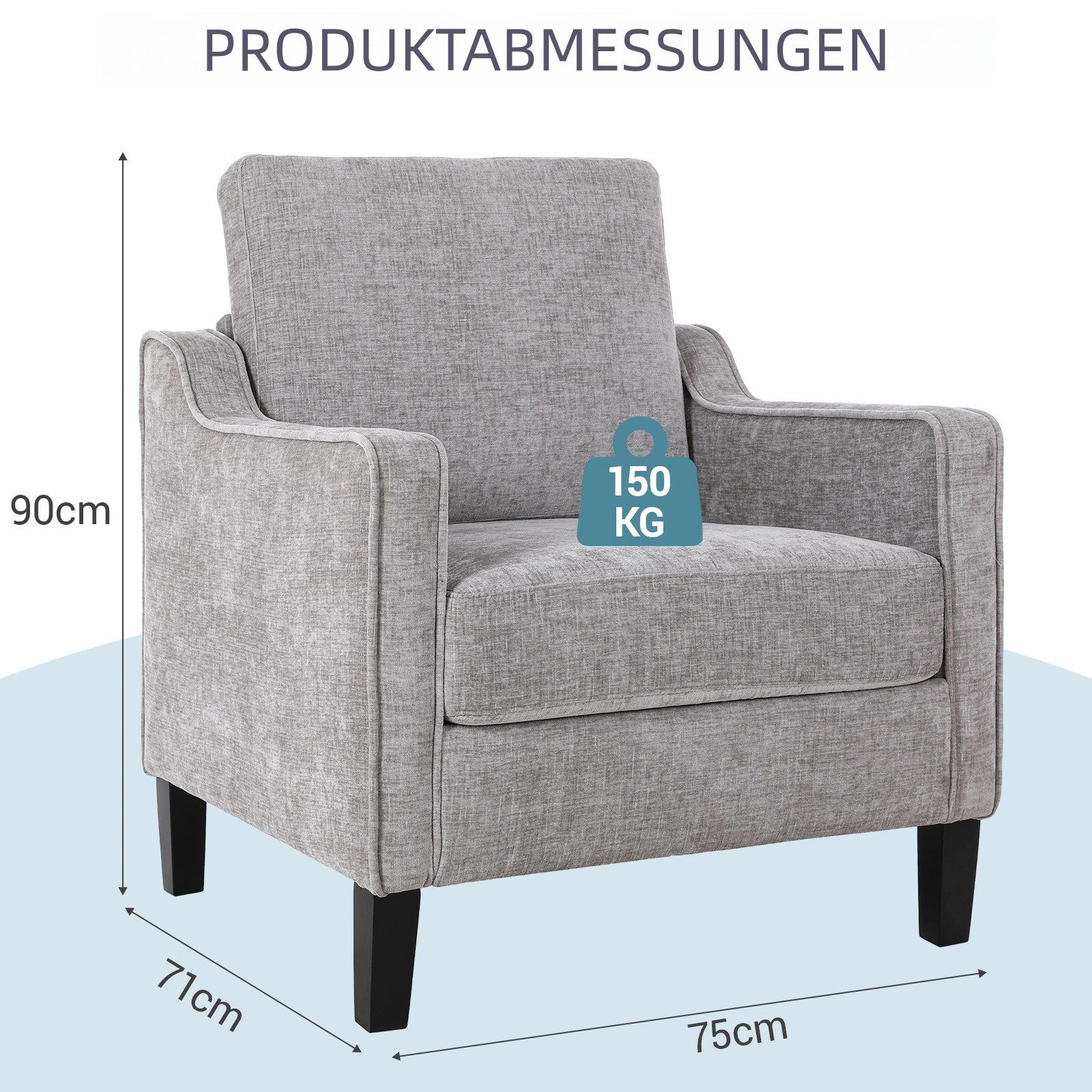 TLGREEN Loungesessel Accent Sessel mit Kissen,Polstersessel – 75×71×90 cm (Bequemes Einzelsitz-sofa),Lesesessel bequem, fur Wohnzimmer, Büro & Wohnung,Apartment – Bild 3 von 5