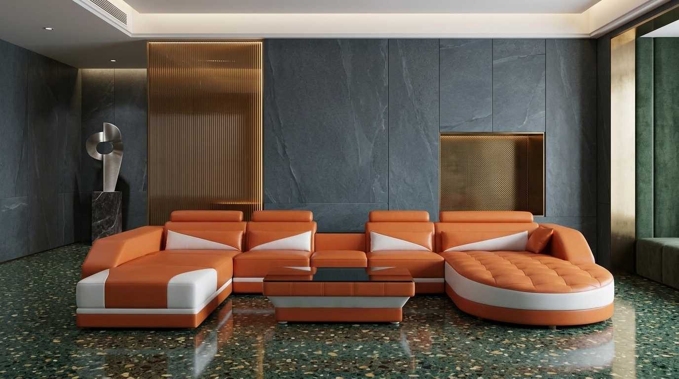 JVmoebel Wohnlandschaft Modernes U-Form Ecksofa in Orange mit Couchtisch und Design Garnitur, 2 Teile, Special features