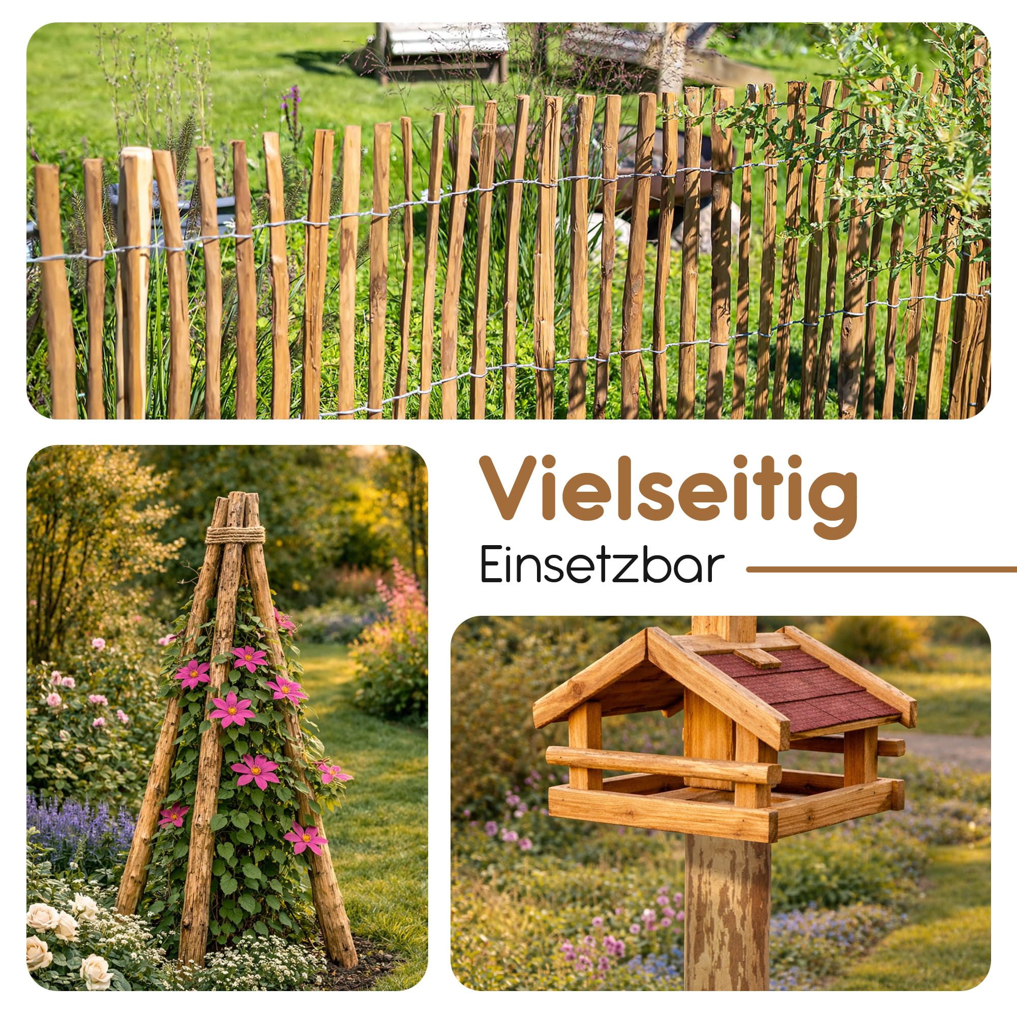 BooGardi Zaunpfosten Zaunpfähle · Holzpfosten für Staketenzaun · in 5 Größen, (1 Stück Holzpfahl rund · 90 cm lang · imprägniert), Pfosten · Holzpfähle für Holzzaun · Wildzaun · Holz · Haselnuss