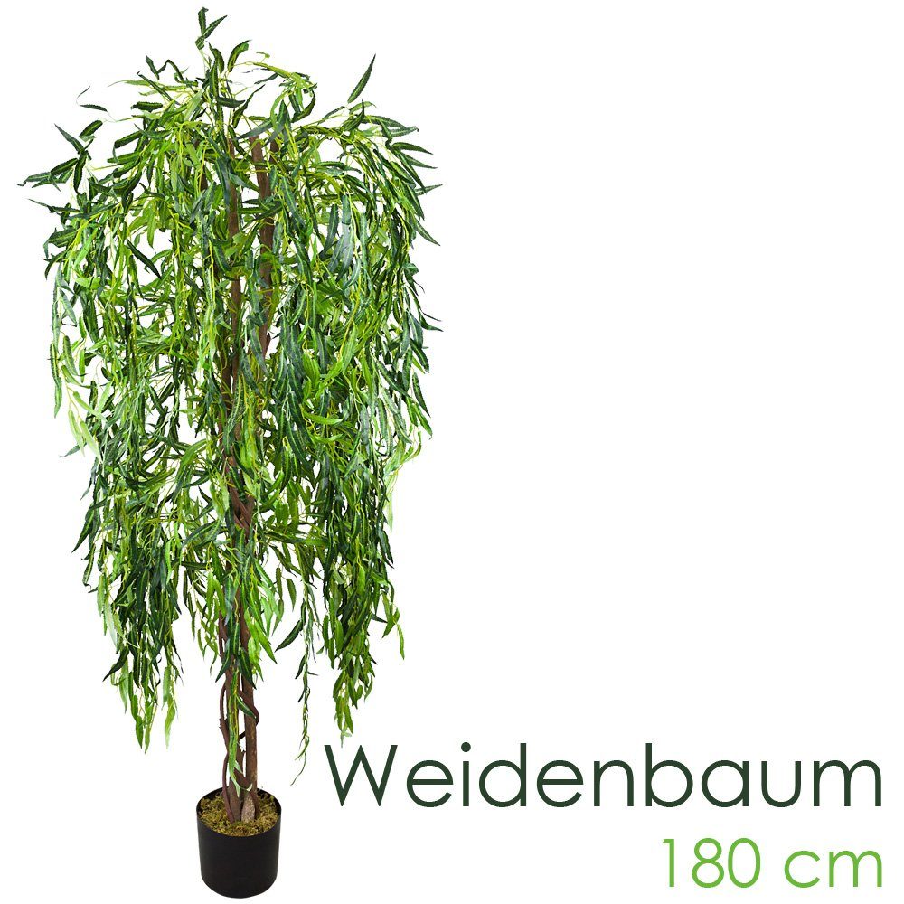 Kunstbaum Weide Weidenbaum Kunstbaum Künstliche Pflanze mit Echtholz 180 cm