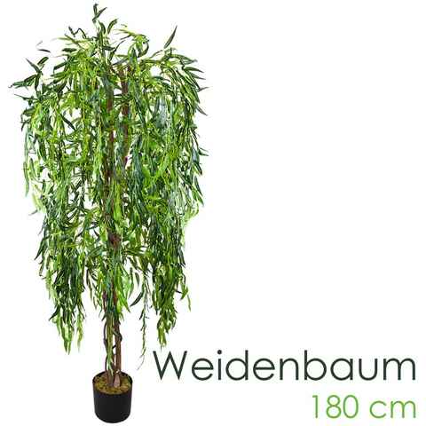 Kunstbaum Weide Weidenbaum Kunstbaum Künstliche Pflanze mit Echtholz 180 cm, Decovego