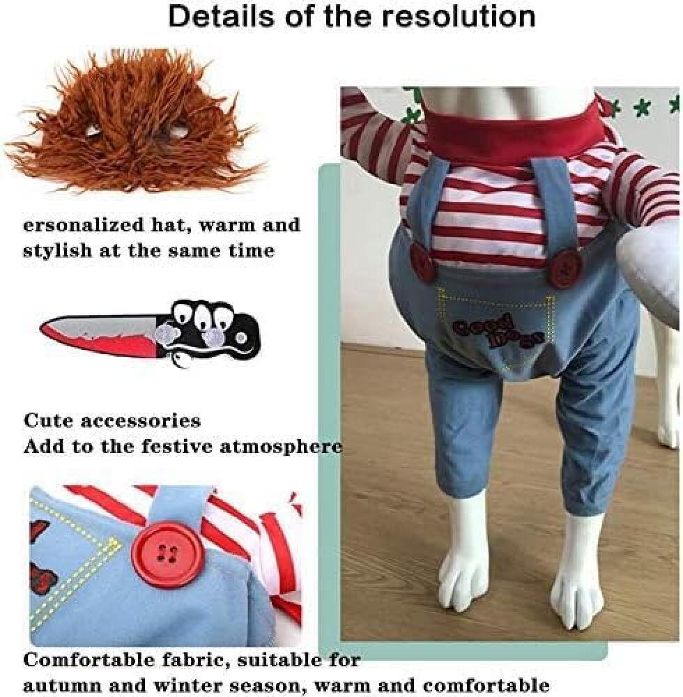 FELIXLEO Hundepullover Hundekleidung Tödliche Puppe Halloween Cosplay Hundekostüm Party Hut S