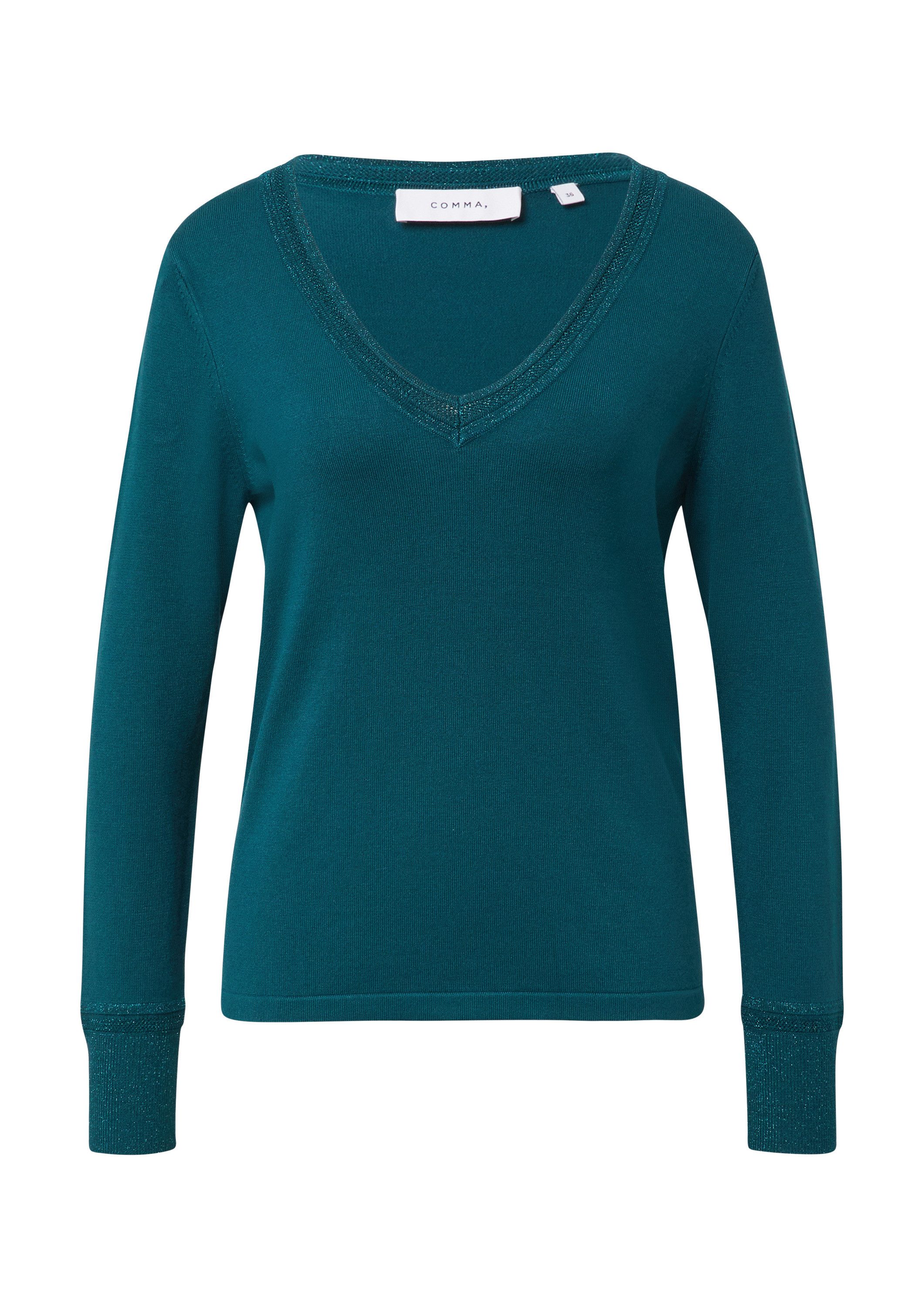 comma Longpullover Strickpullover Feinstrickpullover mit Glitzergarn-Details