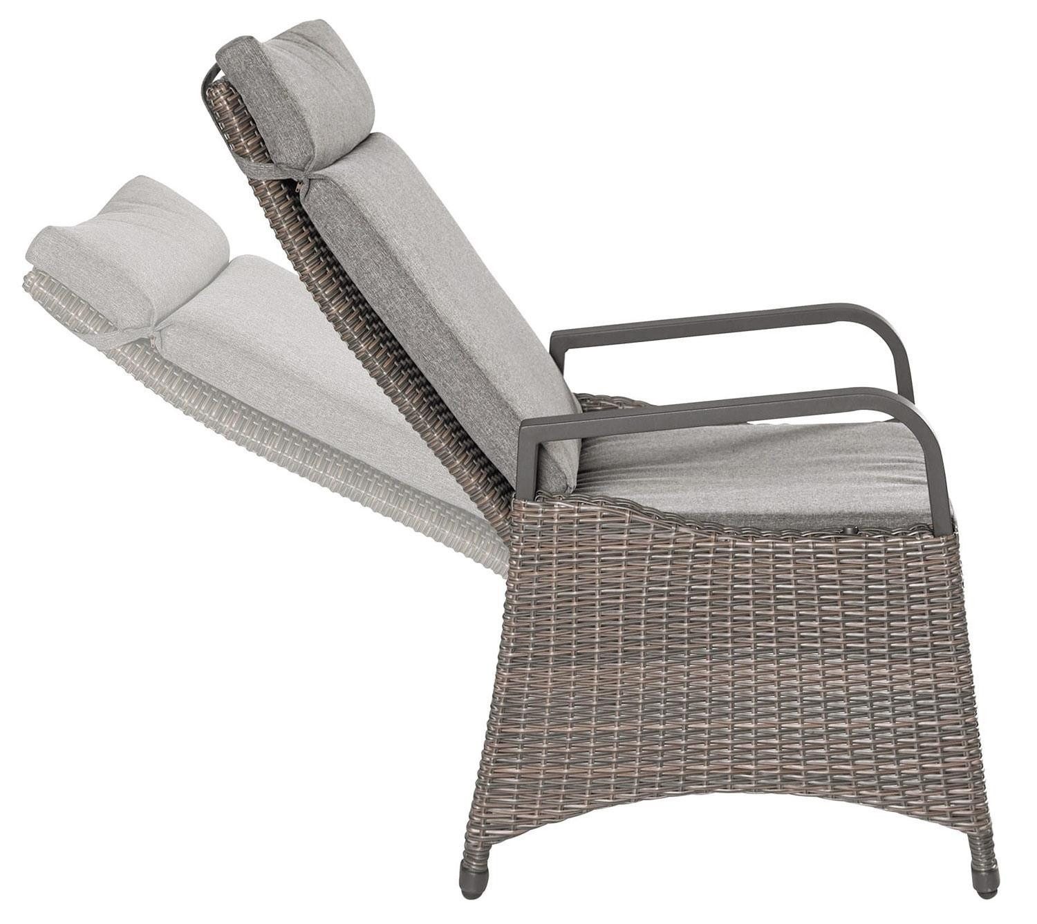 Outdoor Gartensessel KOMIDO, Anthrazit, Braun, B 60 cm, Aluminium, (1-St), Kunststoffgeflecht, Rückenlehne 2-fach verstellbar