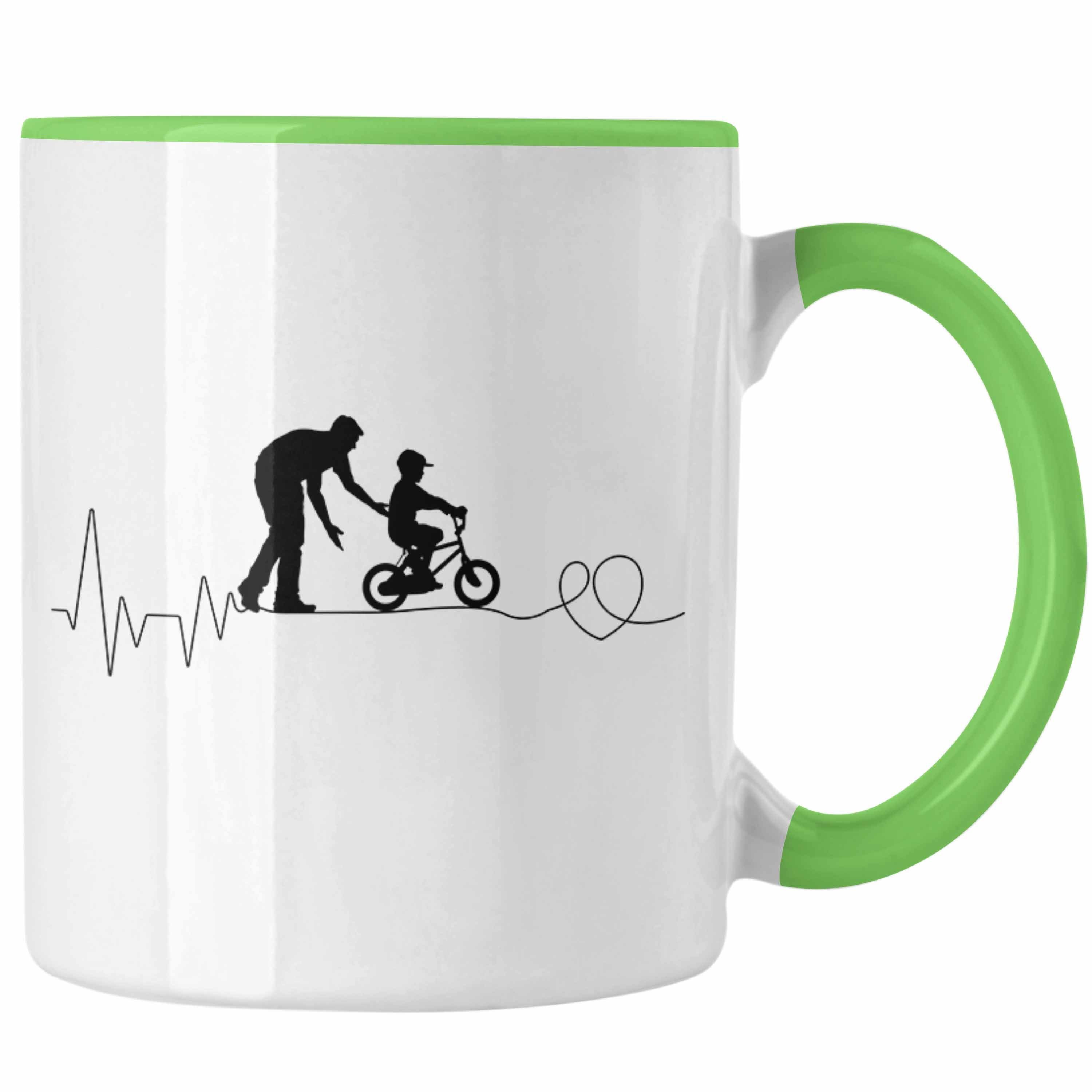 Trendation Tasse Papa Tasse Geschenk Herzschlag Sohn und Vater Geschenkidee Vatertag Lu Grün | Teetassen