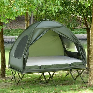 Outsunny Faltzelt Campingzelt-Set mit Feldbett, Personen: 2 (Kuppelzelt, 1 tlg., Campingbett), für Garten, Balkon, Grün