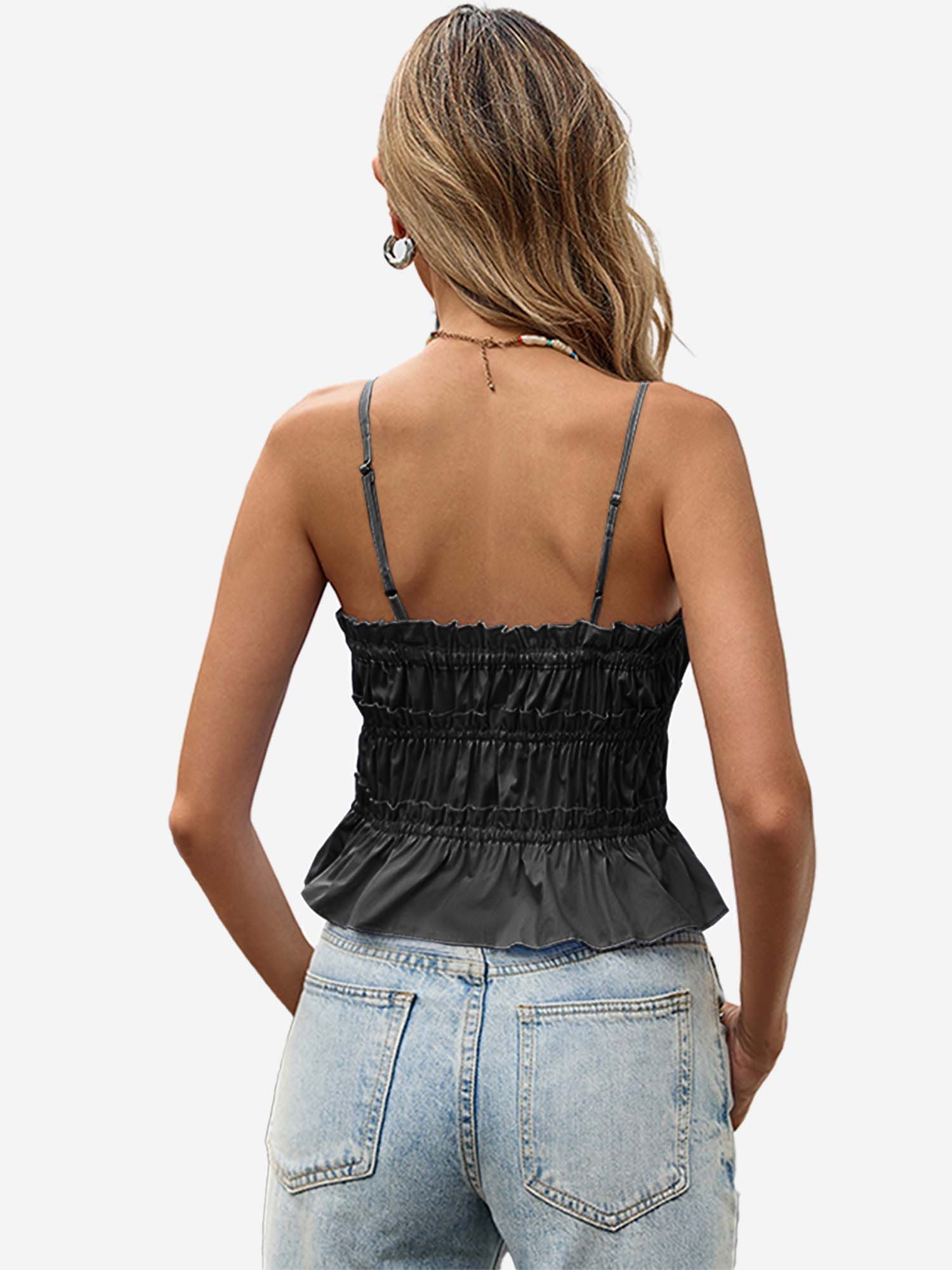 Imily Bela Trägertop Damen mit verstellbaren Trägern Gerafftes Oberteil aus Baumwolle (Packung, 1-tlg., 1per-Pack) mit vorderen Bindebändern in Unifarbe – Bild 2 von 5