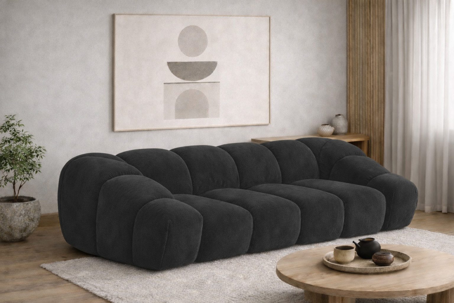 Kaiser Möbel Sofa 3-Sitzer modular für Wohnzimmer, Samtstoff Bluvel, CROISSANT, Einzelsofa, modulares System,hochwertiger Samtstoff