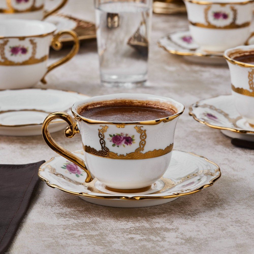 Karaca Kaffeeservice Karaca Royal Bone Elizabeth Kaffeetasse mit Untertasse Set 6 Personen