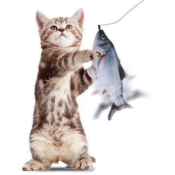 LIUMY Tier-Beschäftigungsspielzeug, Katzenspielzeug Elektrisch Fisch+Angelrut