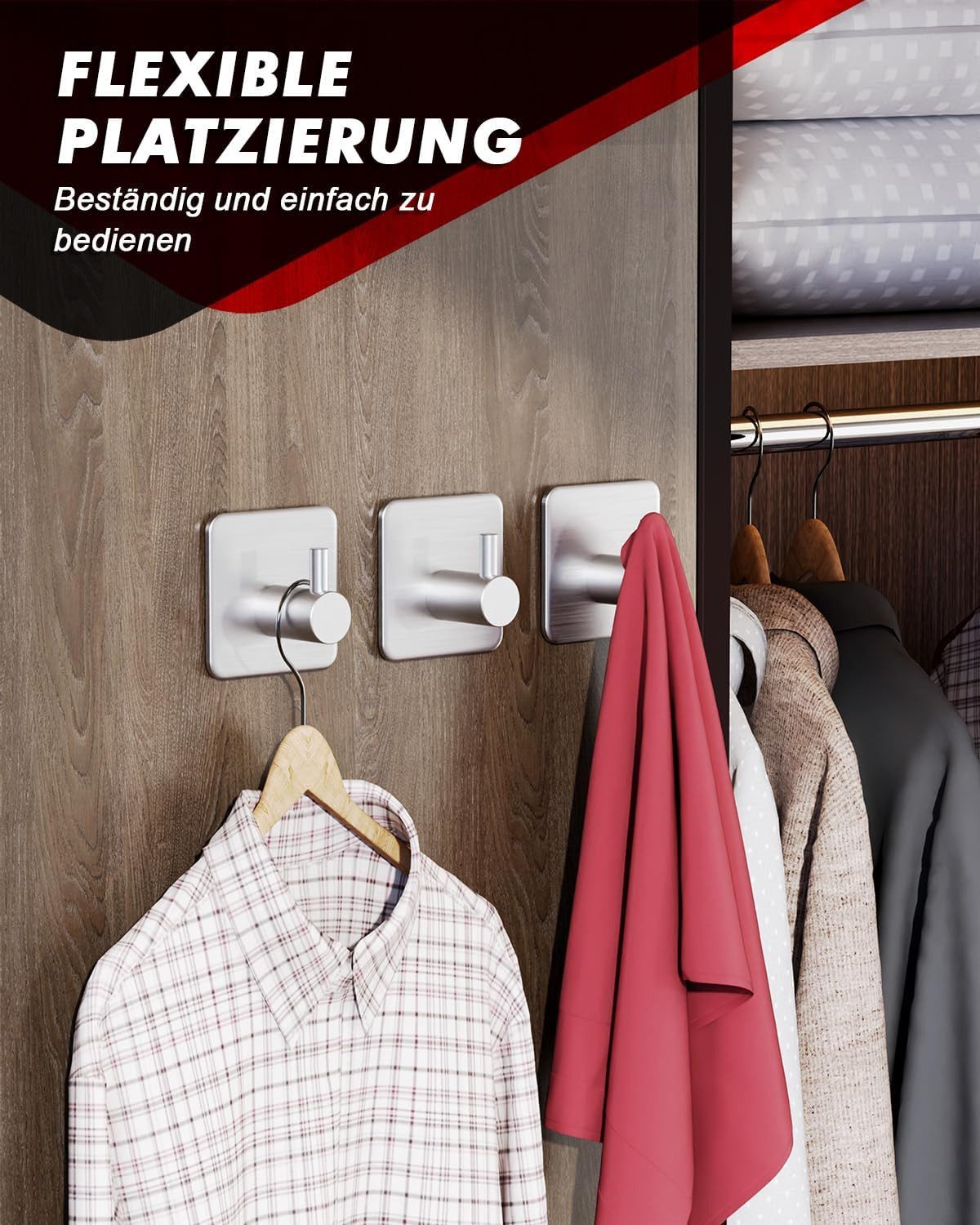 Refined Living Handtuchhaken Handtuchhalter ohne Bohren,5er/10er Set,Handtuchhaken Bad Edelstahl, Zur Verwendung an der Wand, Badewanne, Eingangstür, Schlafzimm – Bild 4 von 5