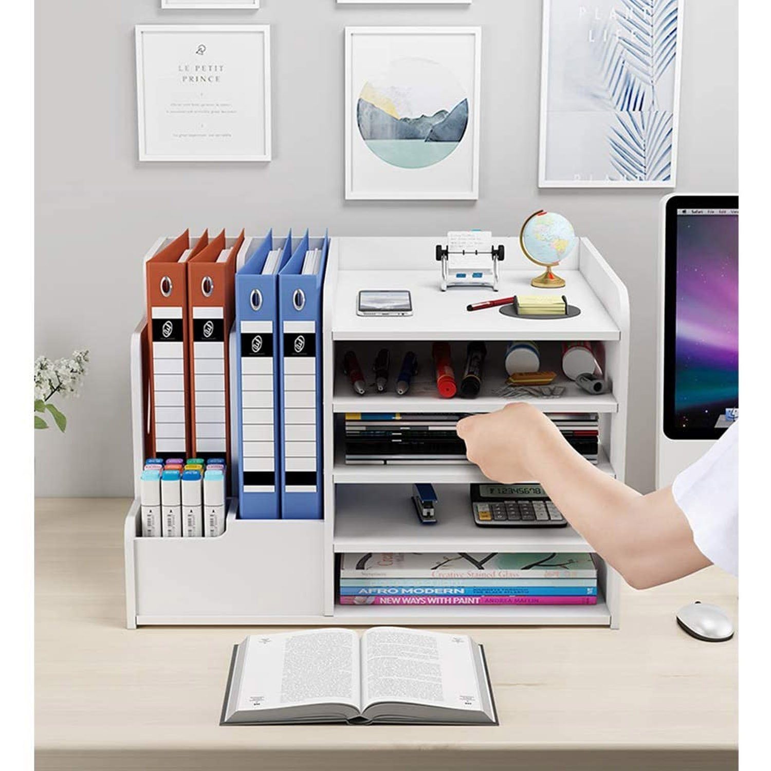 zggzerg Bücherregal Weißer Schreibtisch-Organizer, große Kapazität, Schreib günstig online kaufen
