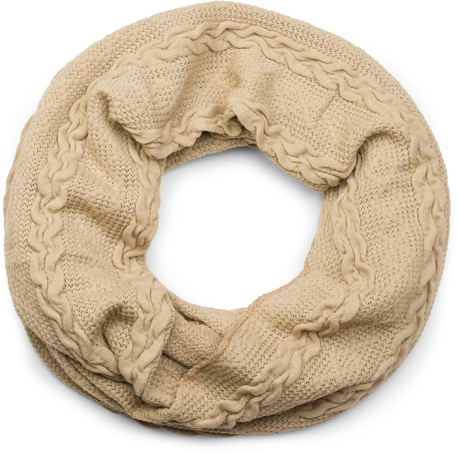 styleBREAKER Strickschal, (1-St), Feinstrick Loop mit Zopfmuster Beige