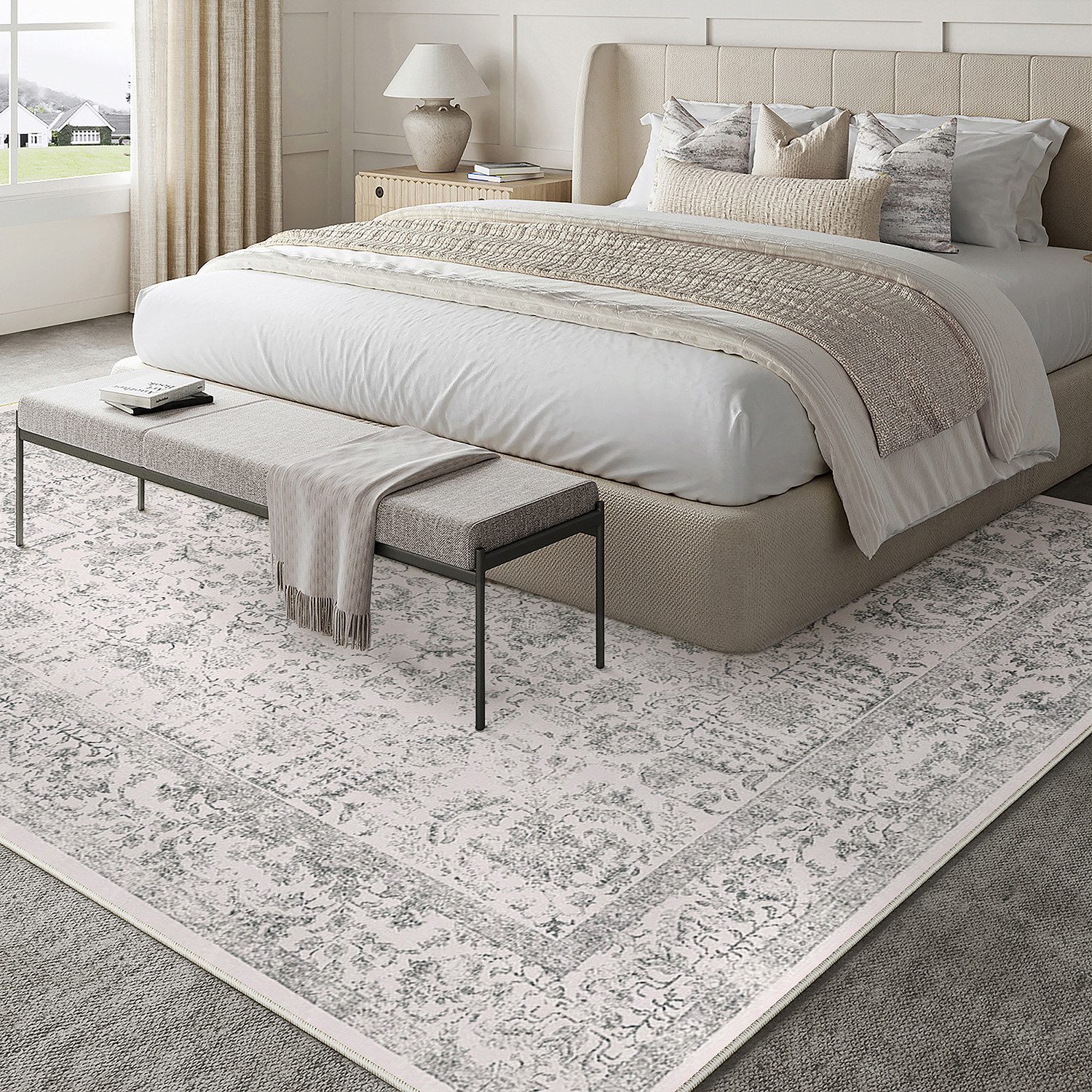 PURECOZY Teppich kurzflor, Wohnzimmerteppich, rutschfester Teppich, Vintage-Stil, rechteckig, Höhe: 5 mm, geeignet für verschiedene Innenräume, 300x200cm