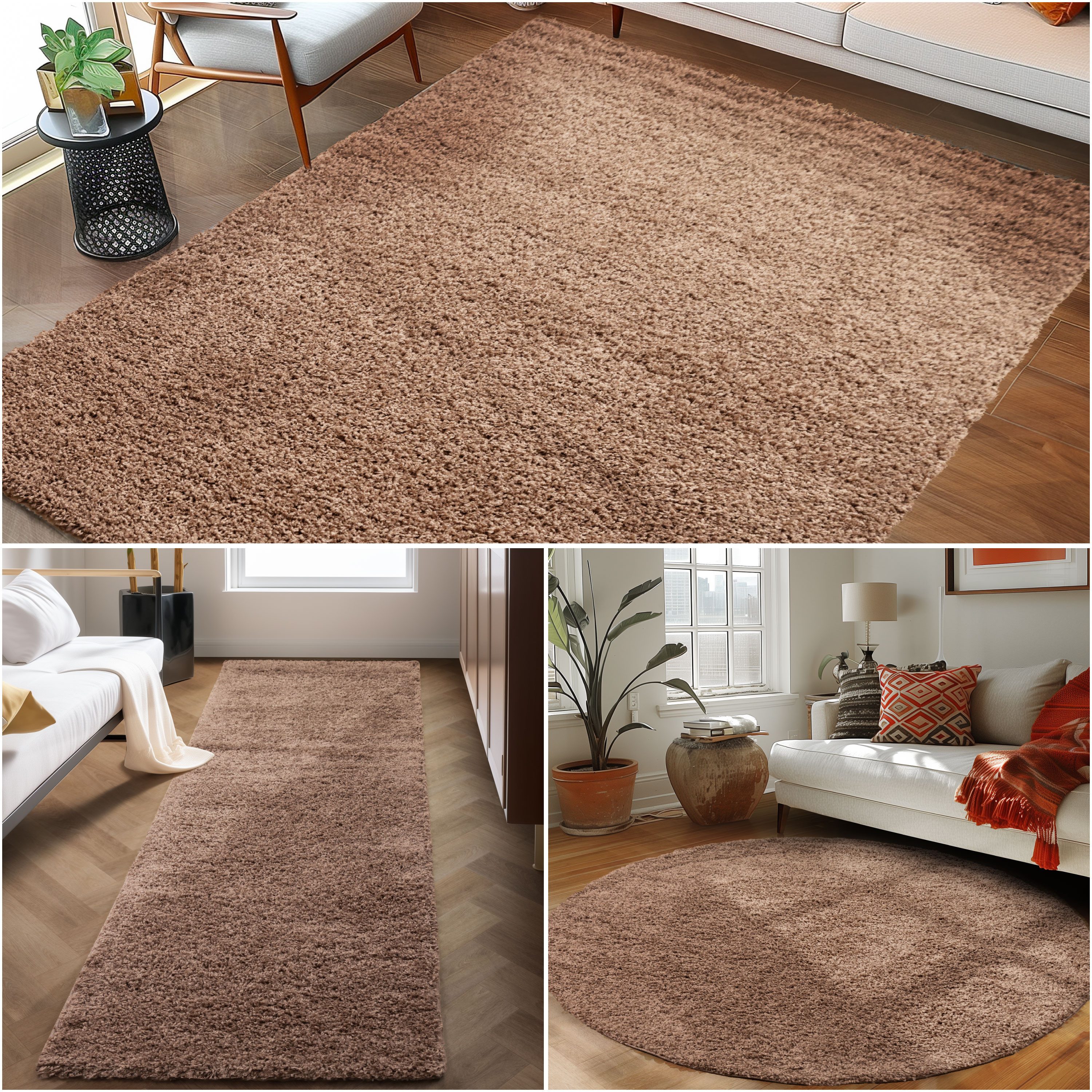 Carpettex Hochflor-Teppich Unicolor - Einfarbig, Rund, Höhe: 30 mm, Einfarbig Shaggy Teppich Wohnzimmer Langflor versch. farben und größen