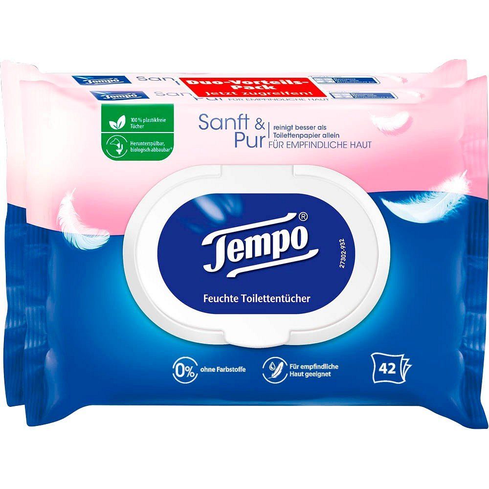 TEMPO Drucker- und Kopierpapier Feuchtes Toilettenpapier Sanft & Pflegend Duo-Pack 1-lagig Duo-Pack 2x