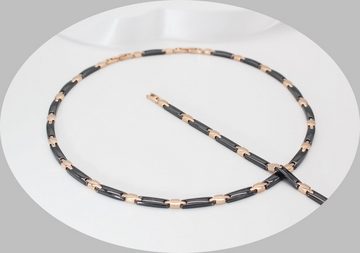 ELLAWIL Collier-Set Damen Halskette Armband aus Schwarzer Keramik / rosefarbenen Edelstahl (Kettenlänge 50 cm, Armbandlänge 19,5 cm, Breite 6 mm, Keramik / Edelstahl), inklusive Geschenkschachtel