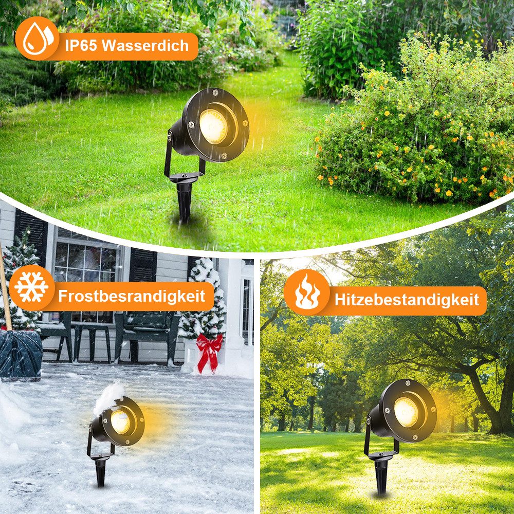 Clanmacy LED Gartenstrahler Gartenbeleuchtung mit Erdspieß 4W IP65 Gartenleuchte Warmweiß, LED fest integriert, Warmweiß – Bild 4 von 5