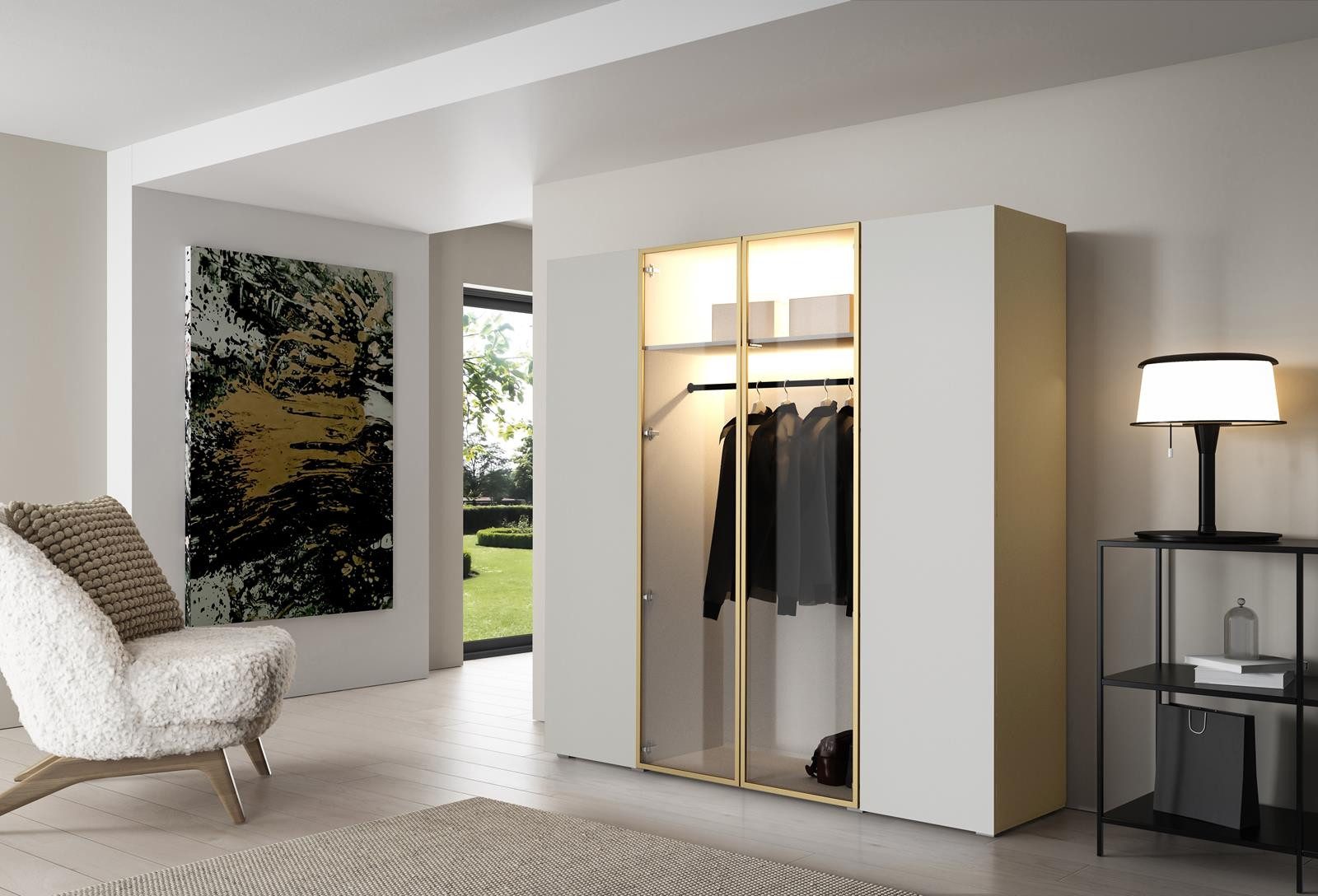 Compleo Kleiderschrank Drehtürenschrank, Designer-Schrank mit modernem Look STELLS LED-Beleuchtung, Push to open Funktion – Bild 2 von 3
