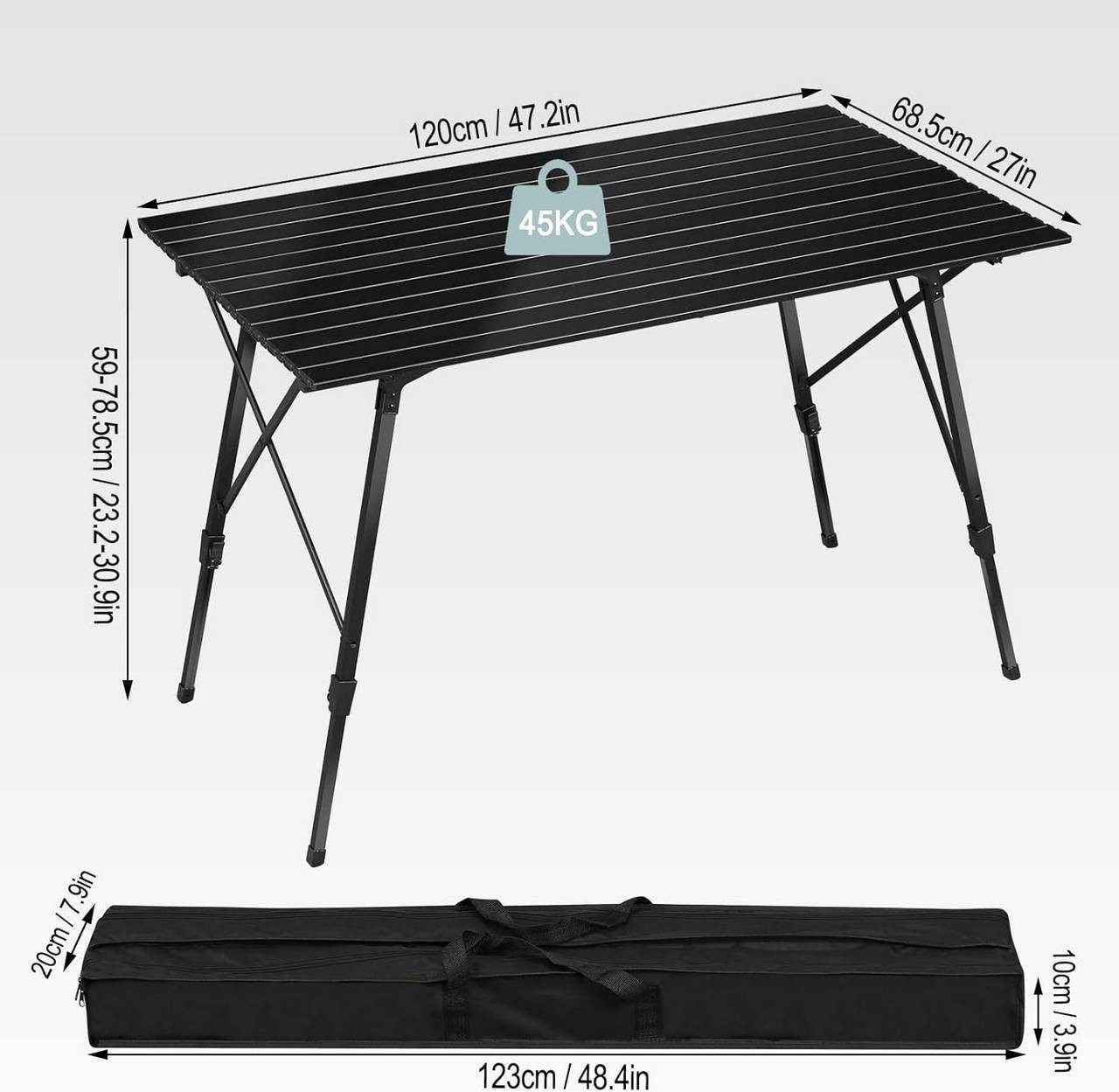 Woltu Campingtisch (1-St), aus Alu, klappbar, höhenverstellbar, 120x68.5cm für 4-6 Personen