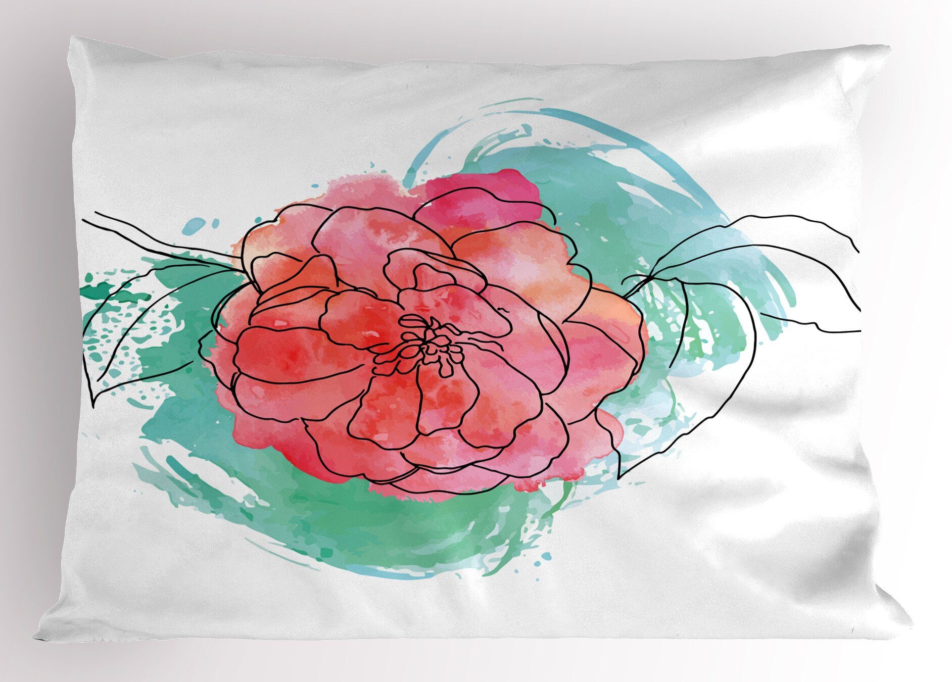 (1 King Size Stück), Schmutz-Kunst Abakuhaus Standard Camellia Kissenbezüge Gedruckter Dekorativer Kissenbezug, rosa Blätter