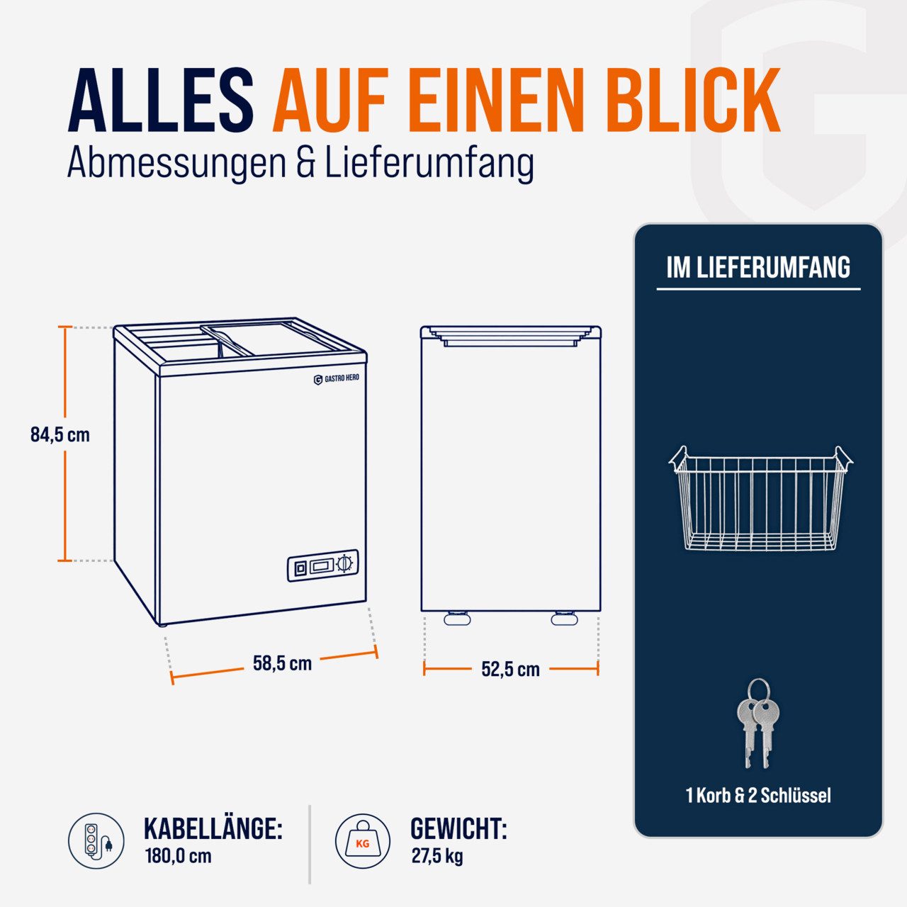 GastroHero Gefriertruhe Tiefkühltruhe 97 Liter mit Glasschiebedeckel & Schloss - Eistruhe TKTR-ECO100N, 58.5 cm breit, 97 l – Bild 5 von 5