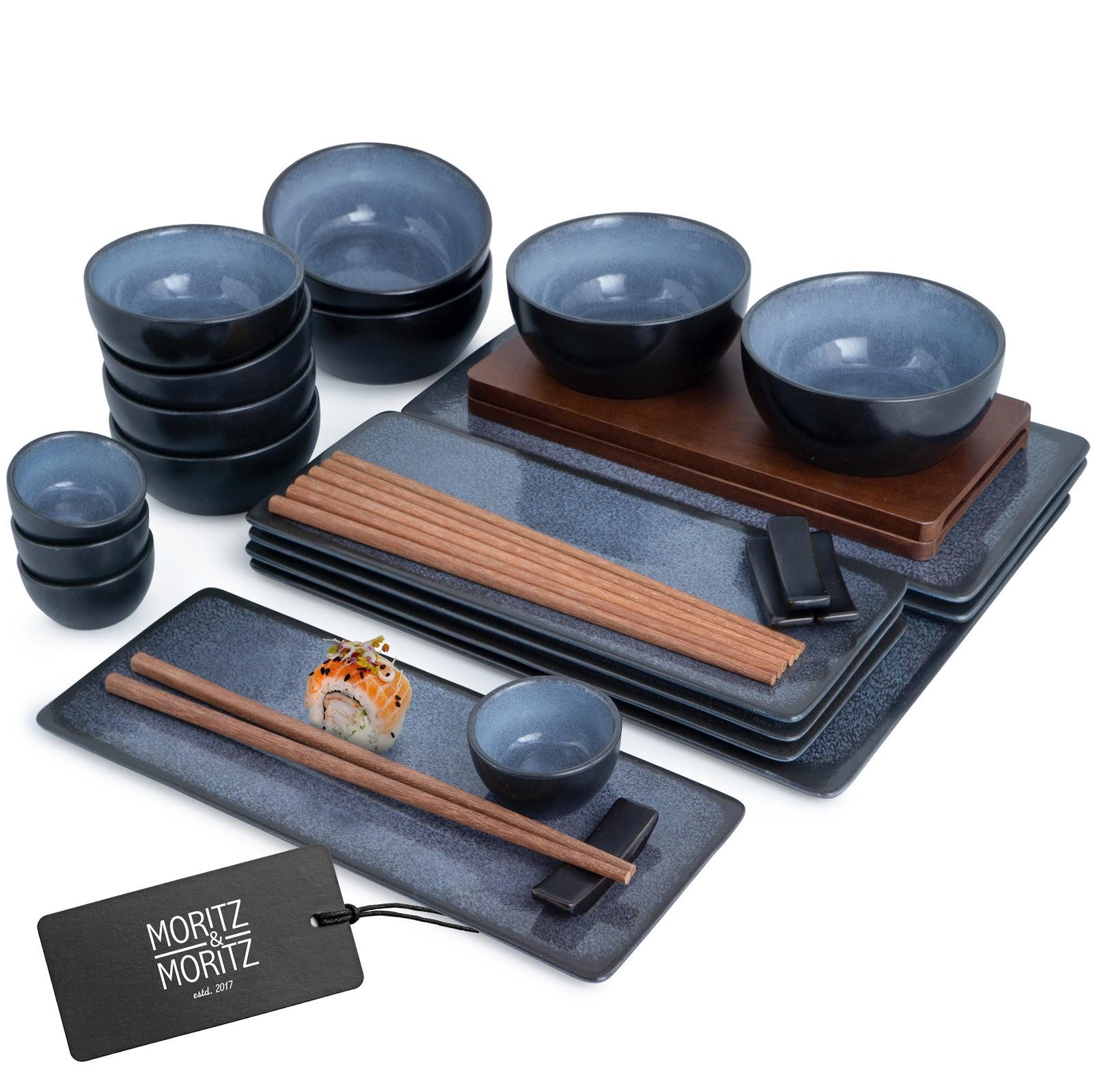 Moritz & Moritz Sushiteller Moritz & Moritz VIDA 29tlg Sushi Set Blau, (29 St), für 4 Personen - 29 Teile