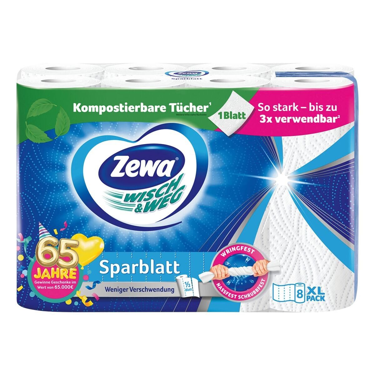 ZEWA Papierküchenrolle Wisch & Weg Sparblatt (8-St), 2-lagig, 8 Rollen, 74 Blatt/Rolle