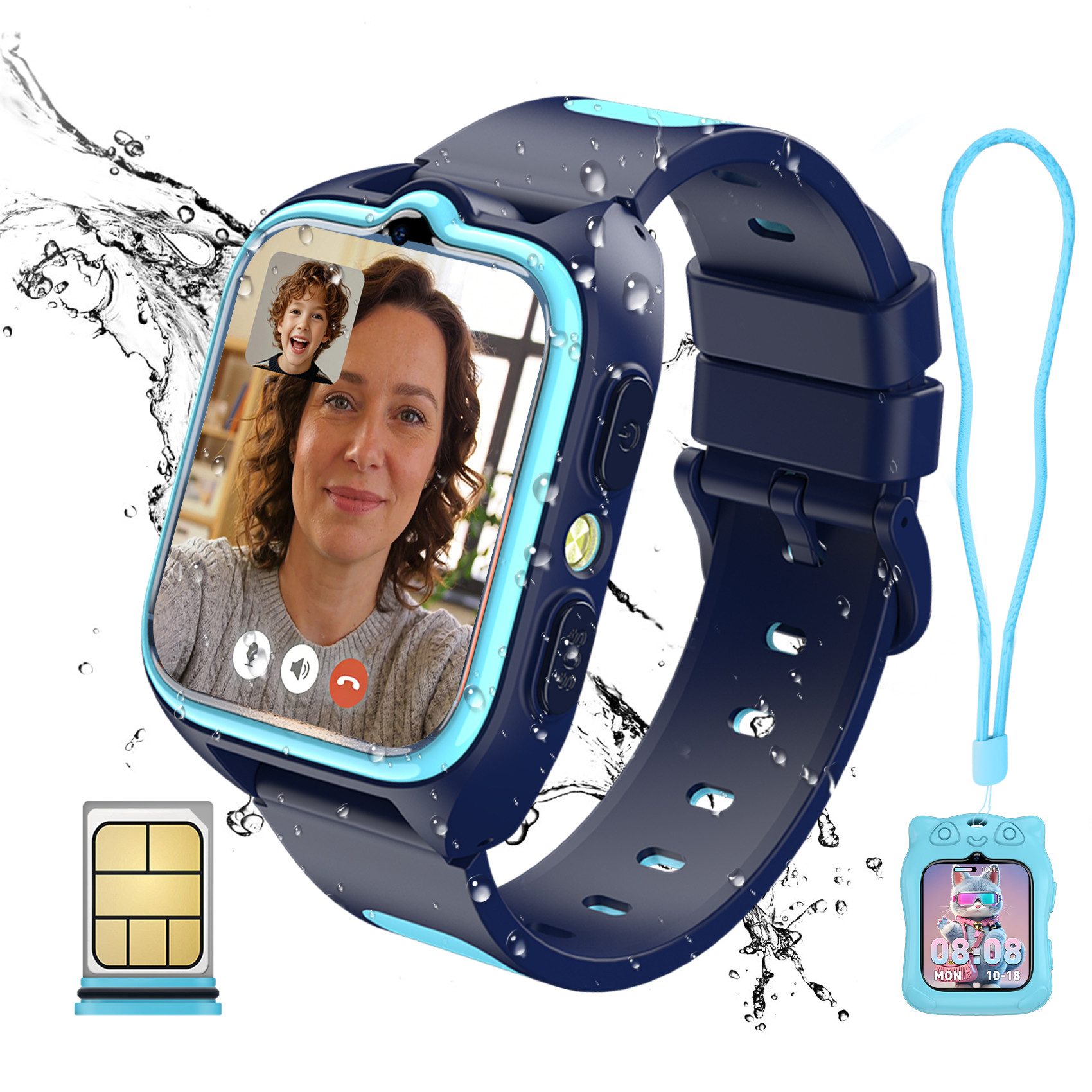 blackview 4G-Kinderuhr: HD-Videoanrufe, GPS+WiFi-Ortung, IP68 & 800mAh Smartwatch, 1,75", GPS+LES+WiFi, 4G-LTE, IP68, SOS, 800mAh, Knips-Freunde​