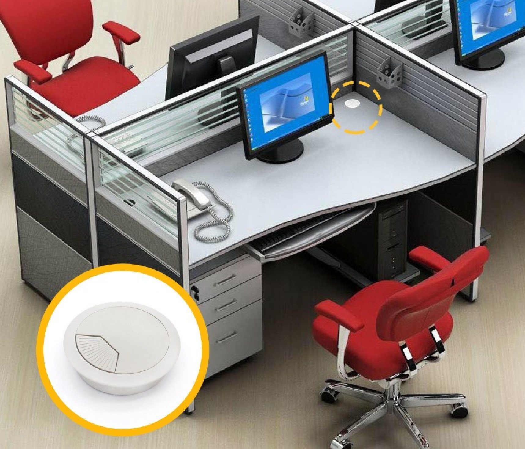 Schreibtisch [weiß] Set - Isolierband - Kabeldurchführung 4er BAYLI 80mm Farbe Kabeldurc