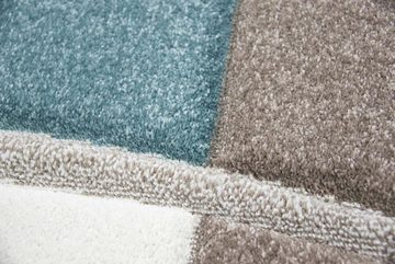 Teppich Designer Teppich Moderner Teppich Wohnzimmer Teppich Kurzflor Teppich mit Konturenschnitt Karo Muster Pastellfarben Blau Creme Beige Dunkelgrau, Teppich-Traum, rechteckig, Höhe: 13 mm